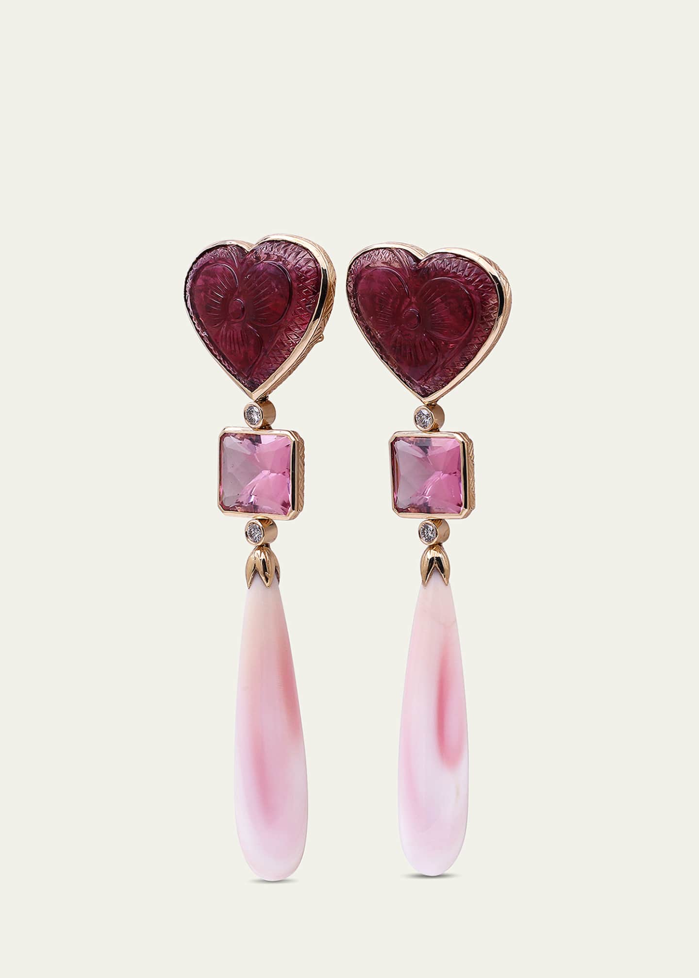 Stephen Dweck Pink Tourmaline, Conch Shell and Diamond Earrings in 18K Gold Image 3 of 3