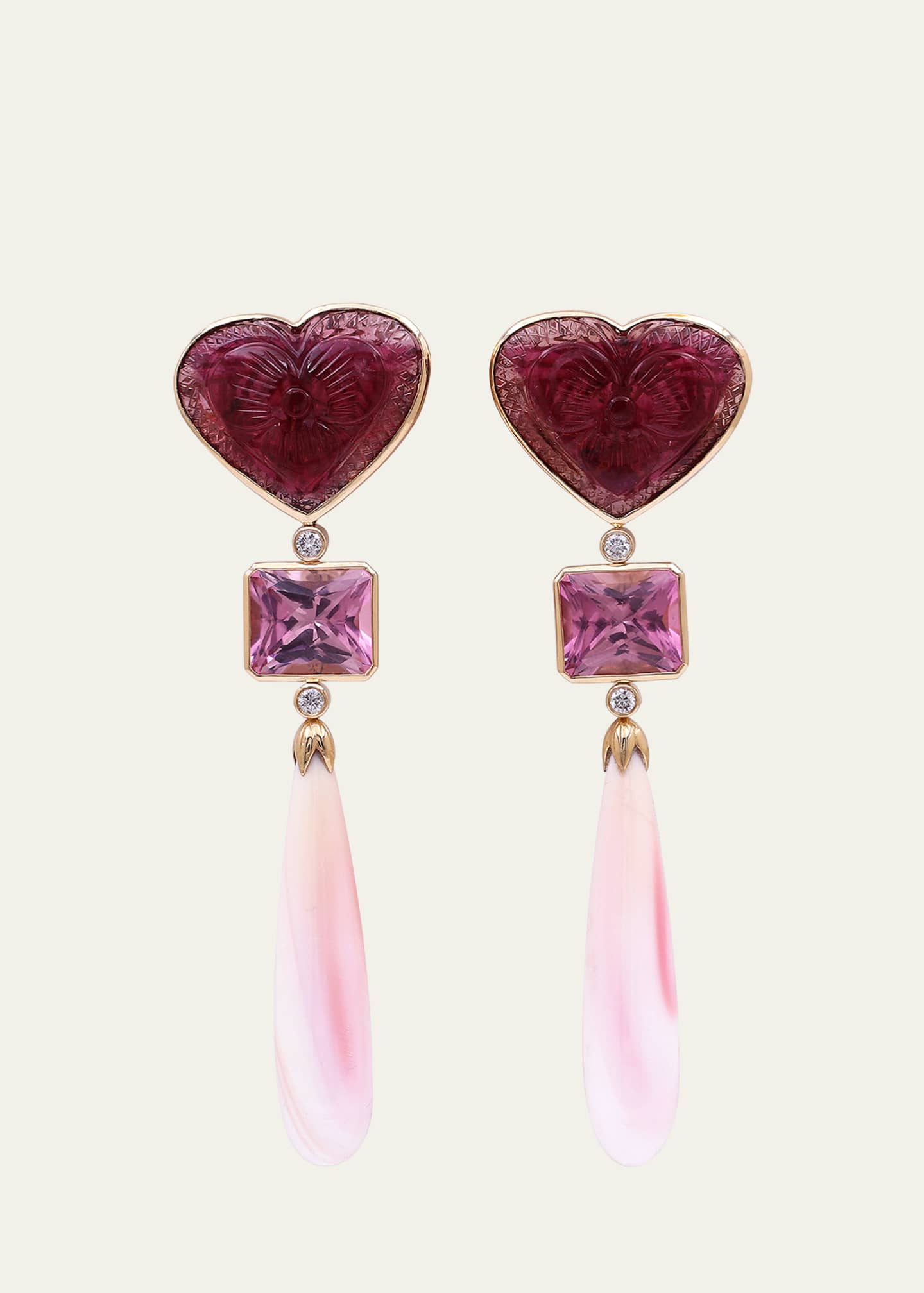 Stephen Dweck Pink Tourmaline, Conch Shell and Diamond Earrings in 18K Gold Image 1 of 3