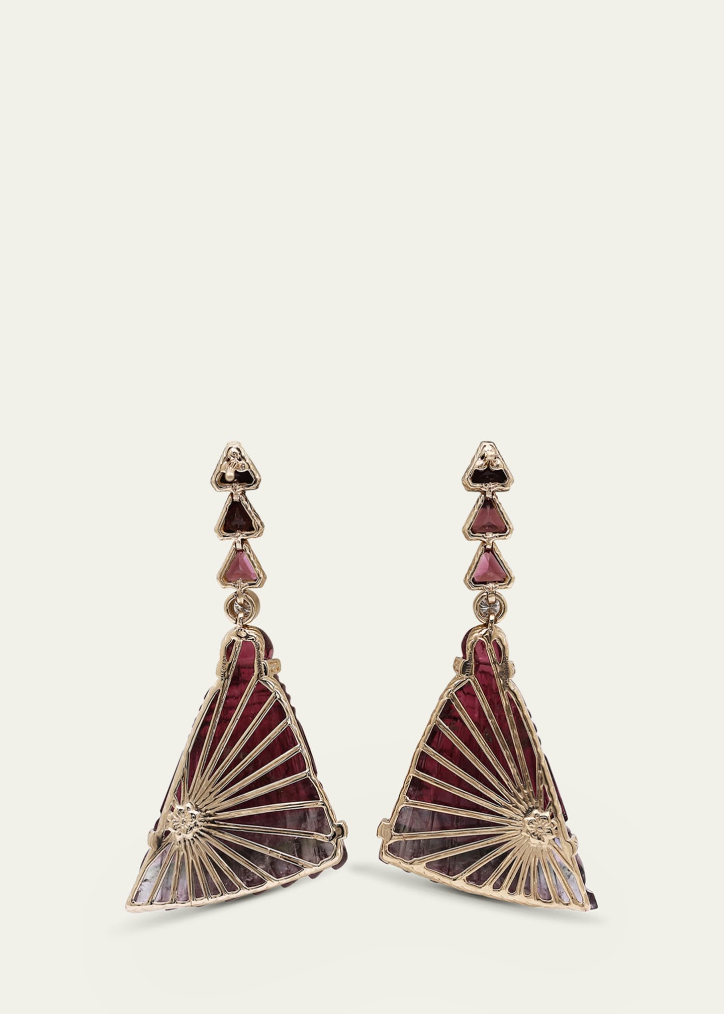 Stephen Dweck Watermelon Tourmaline and Diamond Earrings in 18K Gold Image 2 of 3