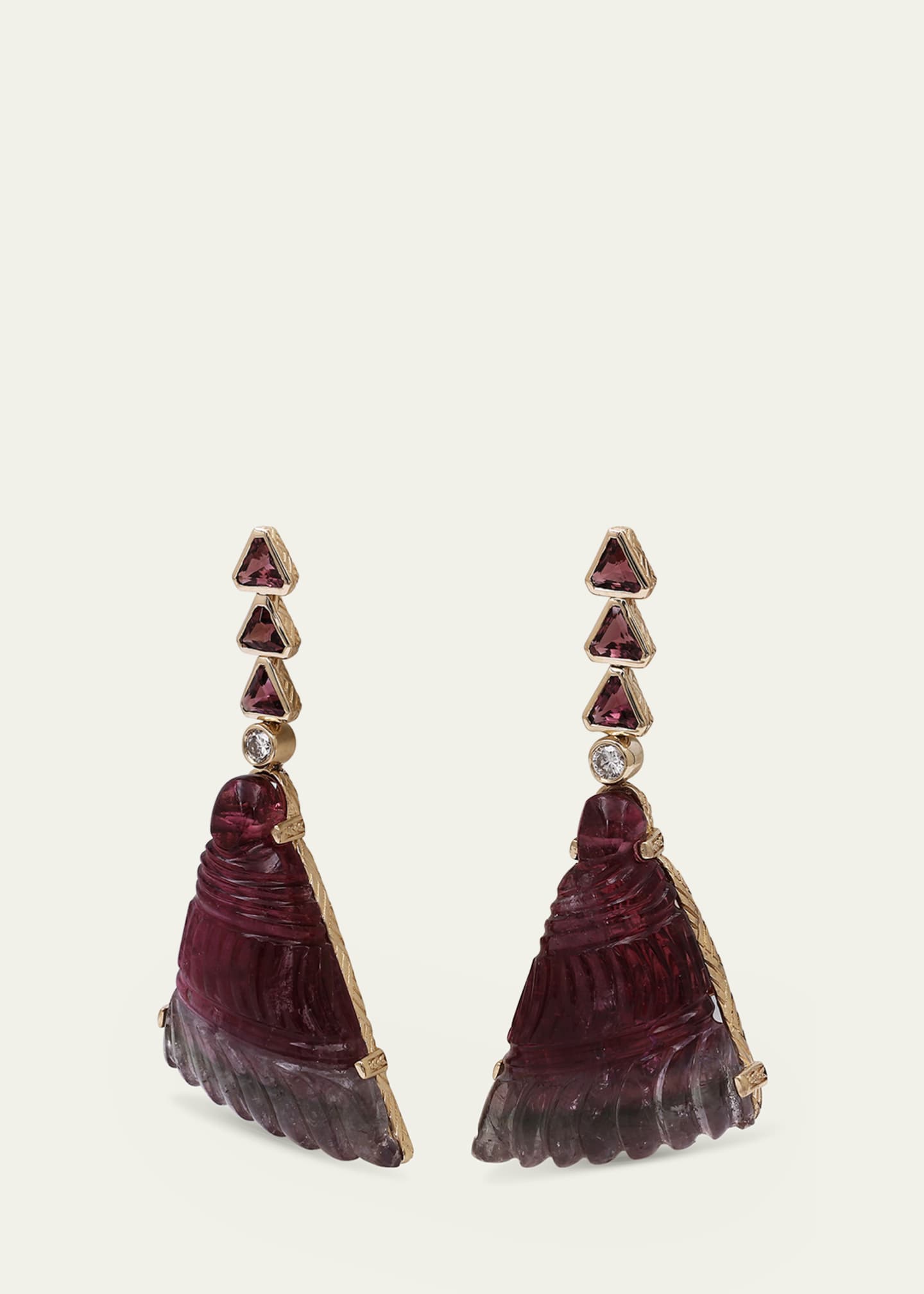 Stephen Dweck Watermelon Tourmaline and Diamond Earrings in 18K Gold Image 3 of 3