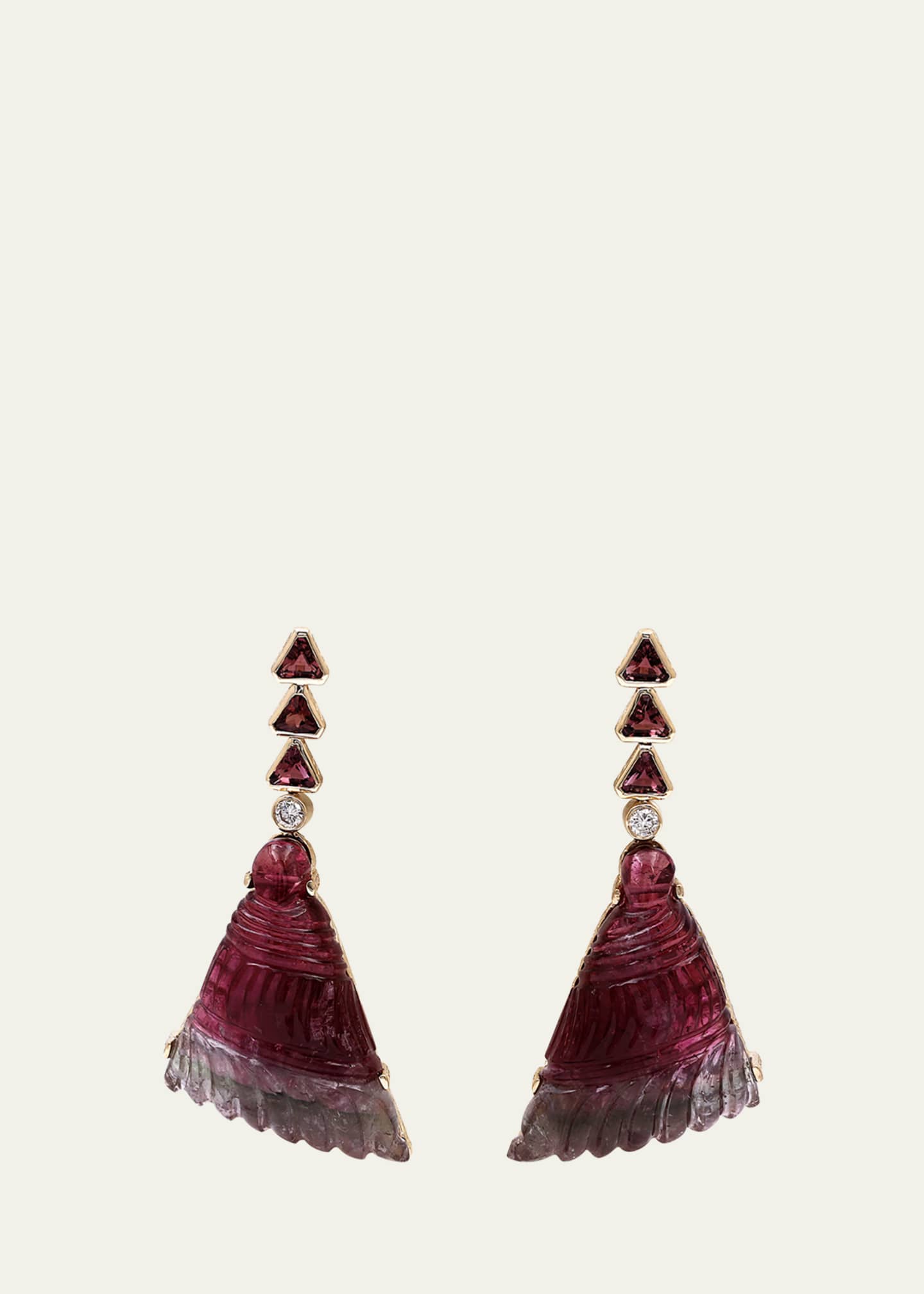 Stephen Dweck Watermelon Tourmaline and Diamond Earrings in 18K Gold Image 1 of 3