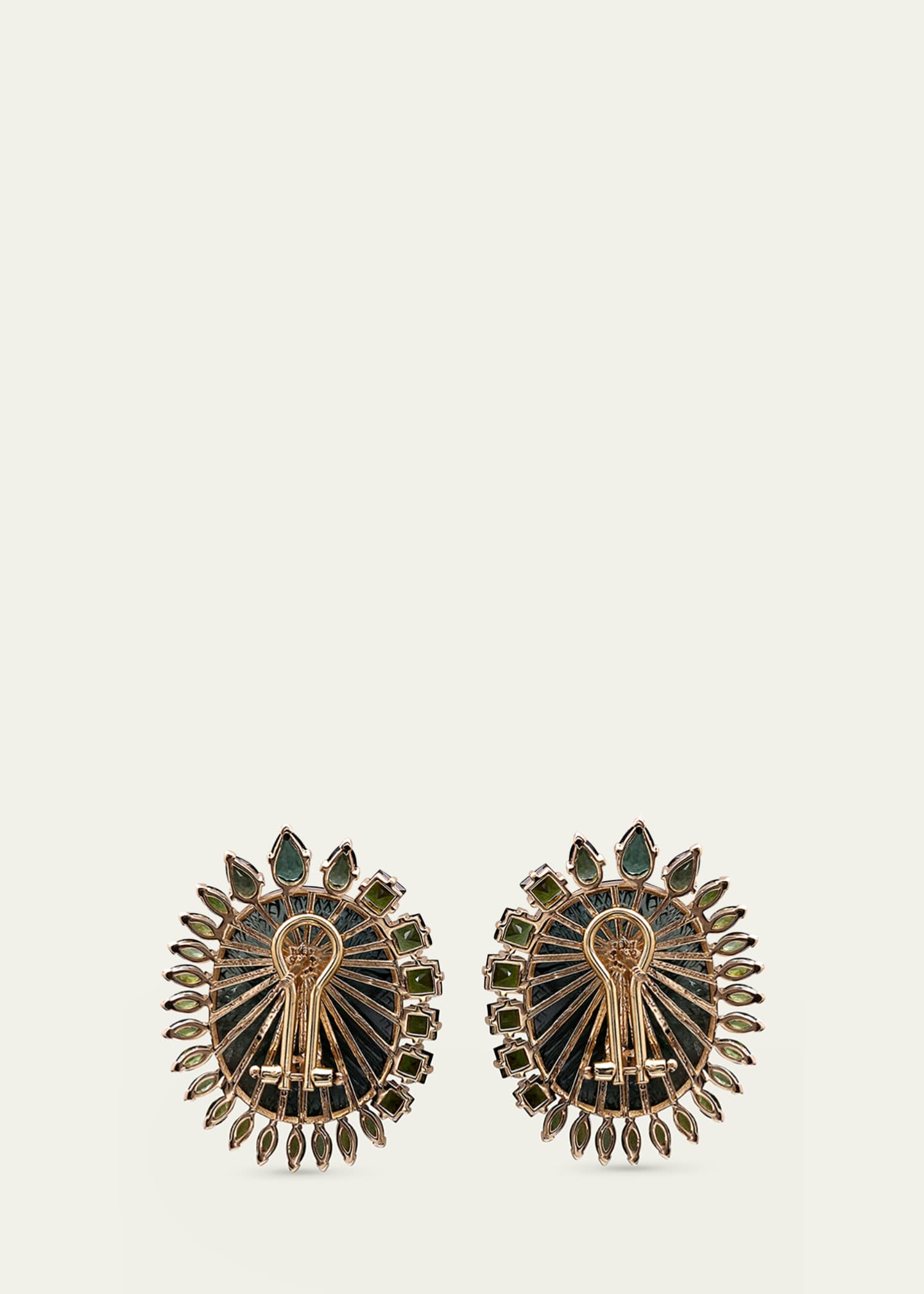 Stephen Dweck Hand Carved and Faceted Green Tourmaline Earrings in 18K Gold Image 2 of 3