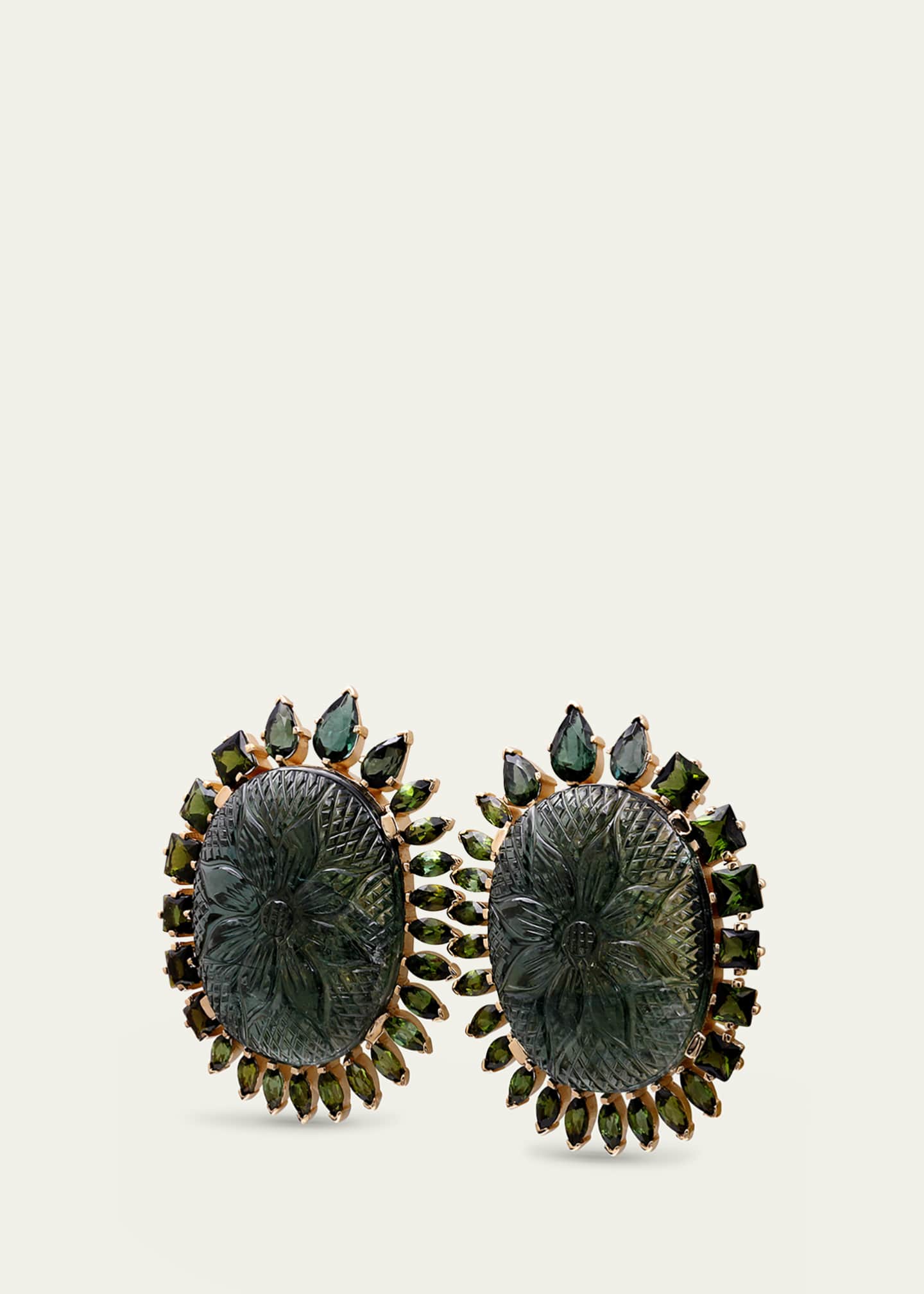 Stephen Dweck Hand Carved and Faceted Green Tourmaline Earrings in 18K Gold Image 3 of 3