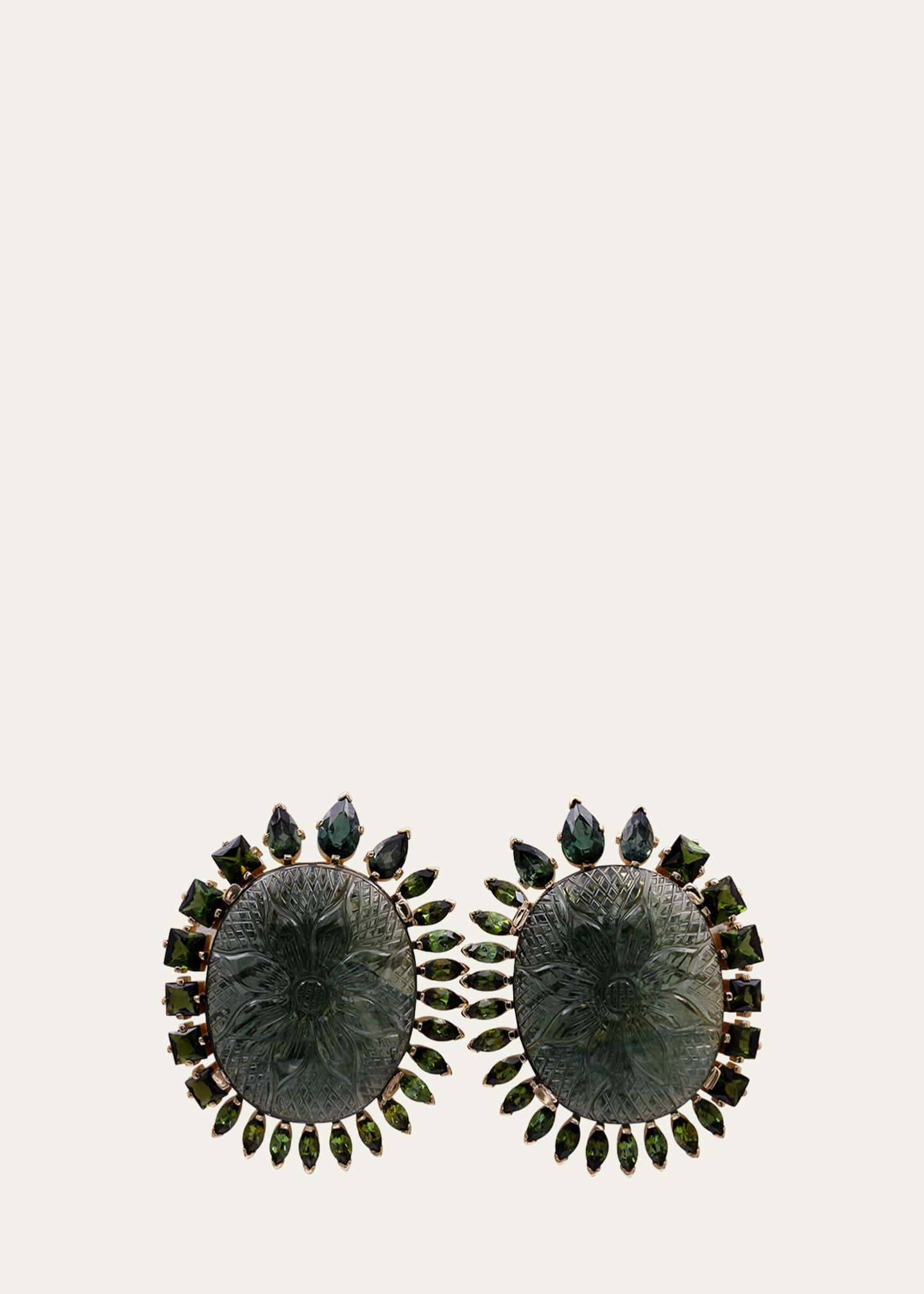 Stephen Dweck Hand Carved and Faceted Green Tourmaline Earrings in 18K Gold Image 1 of 3