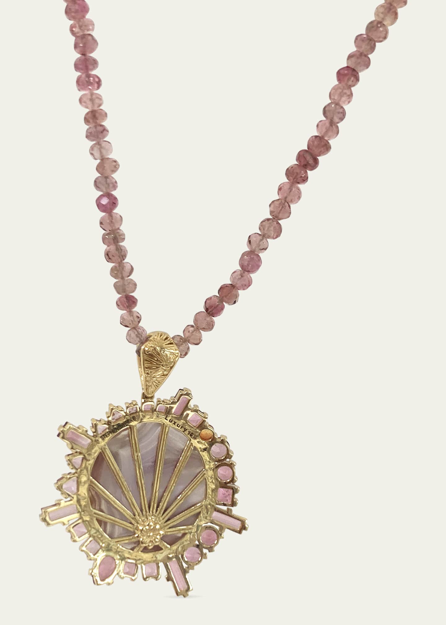 Stephen Dweck Laguna Agate and Sapphire Pendant on Tourmaline Bead Necklace in 18K Gold Image 2 of 2