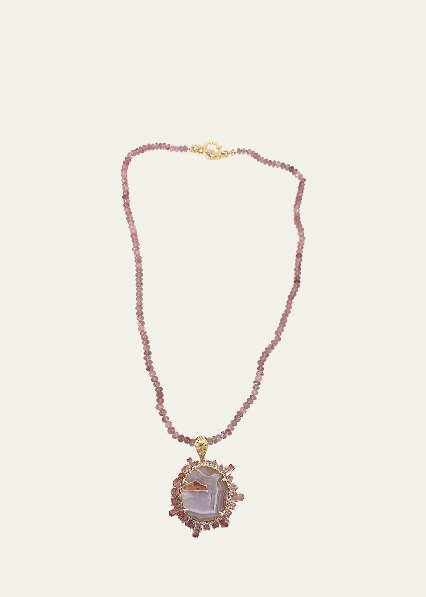 Stephen Dweck Laguna Agate and Sapphire Pendant on Tourmaline Bead Necklace in 18K Gold Image 1 of 2
