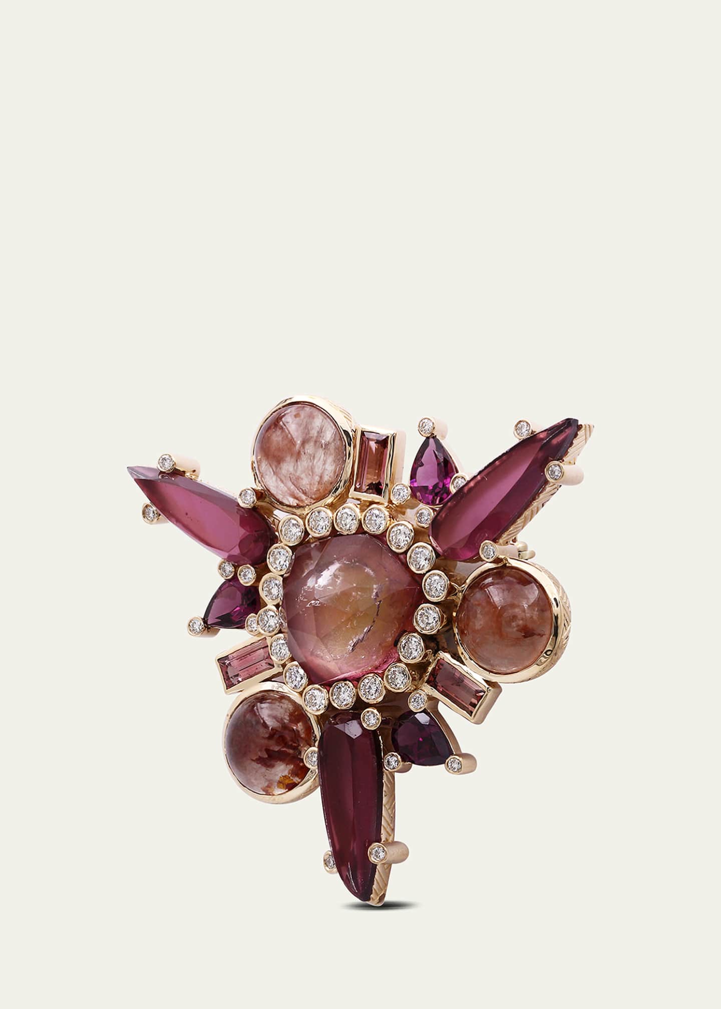 Stephen Dweck Tourmaline, Mother-of-Pearl, Rutilated Sunstone and Rhodolite Garnet Brooch-Pendant in 18K Gold Image 3 of 3