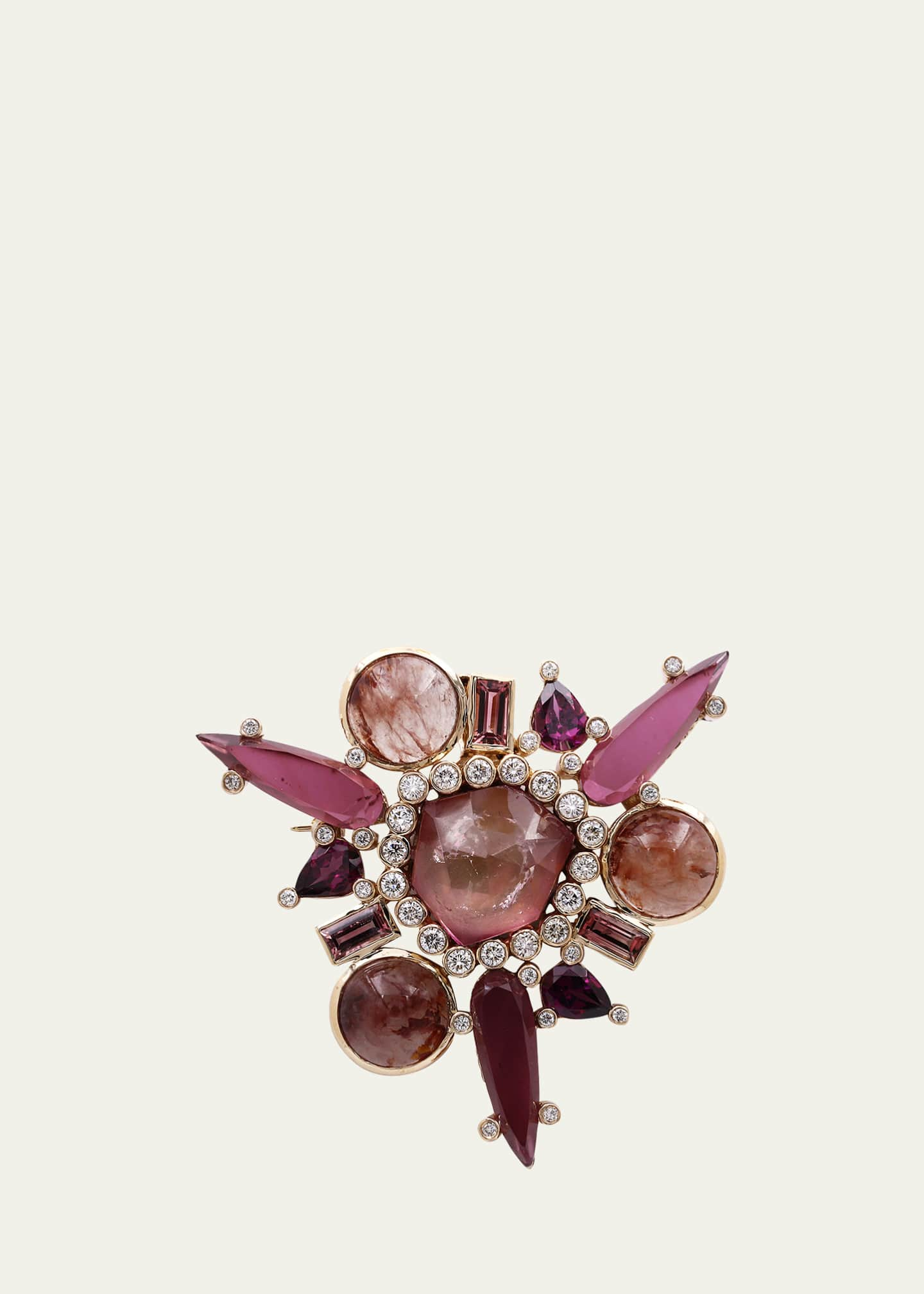 Stephen Dweck Tourmaline, Mother-of-Pearl, Rutilated Sunstone and Rhodolite  Garnet Brooch-Pendant in 18K Gold