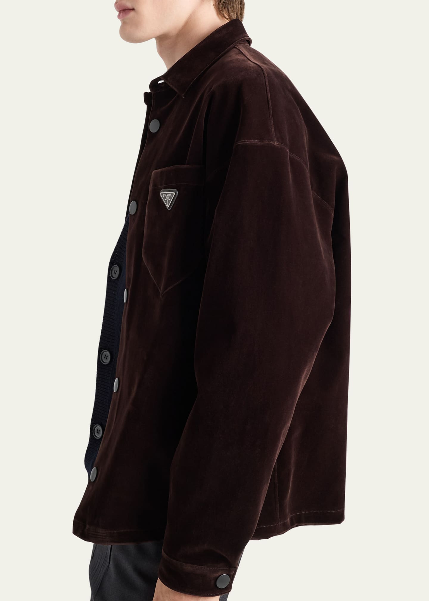 Prada Men's Velvet Denim Snap-Front Shirt - Bergdorf Goodman