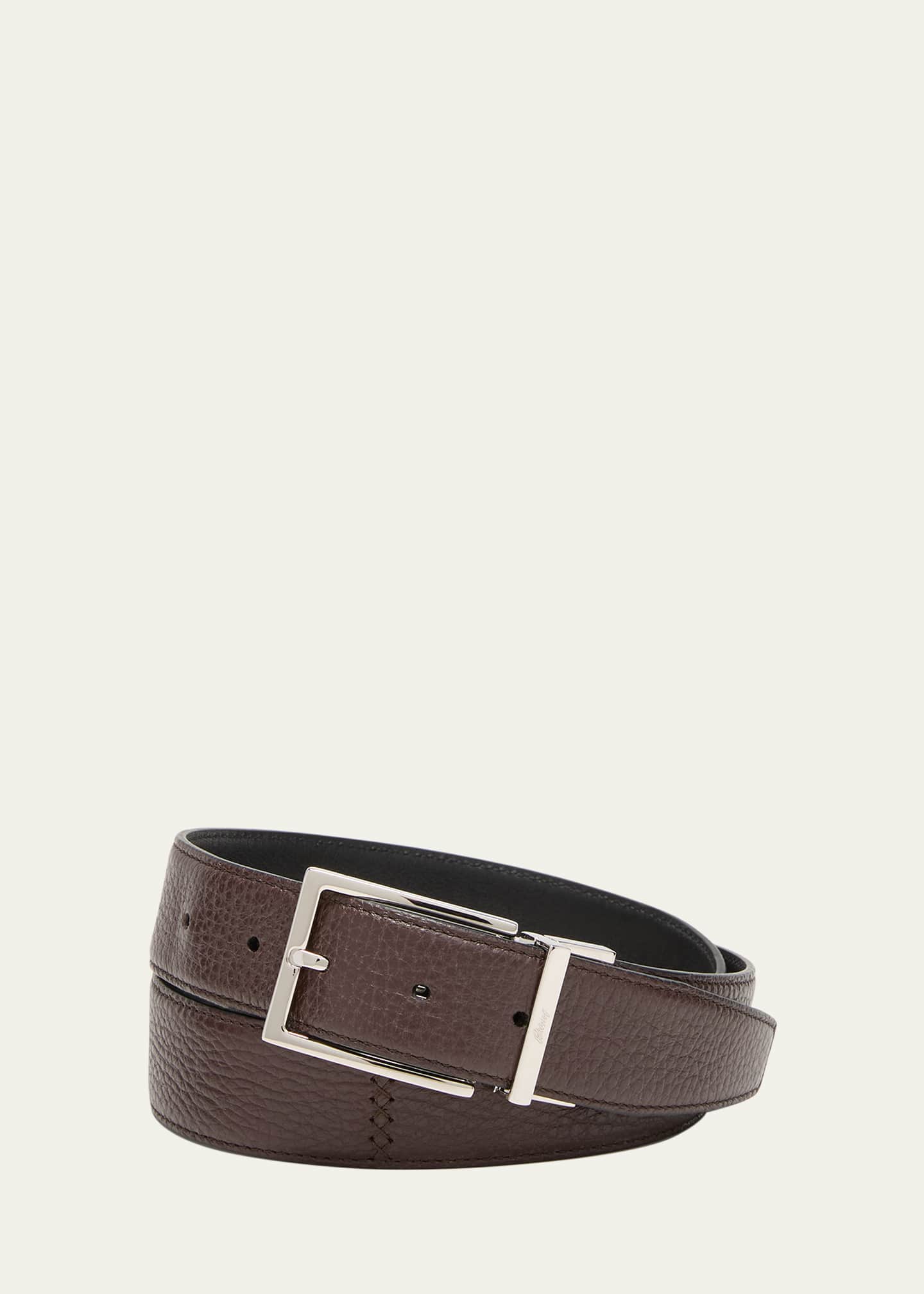 Brioni Men's Grained Leather Reversible Belt, 35mm Image 1 of 2