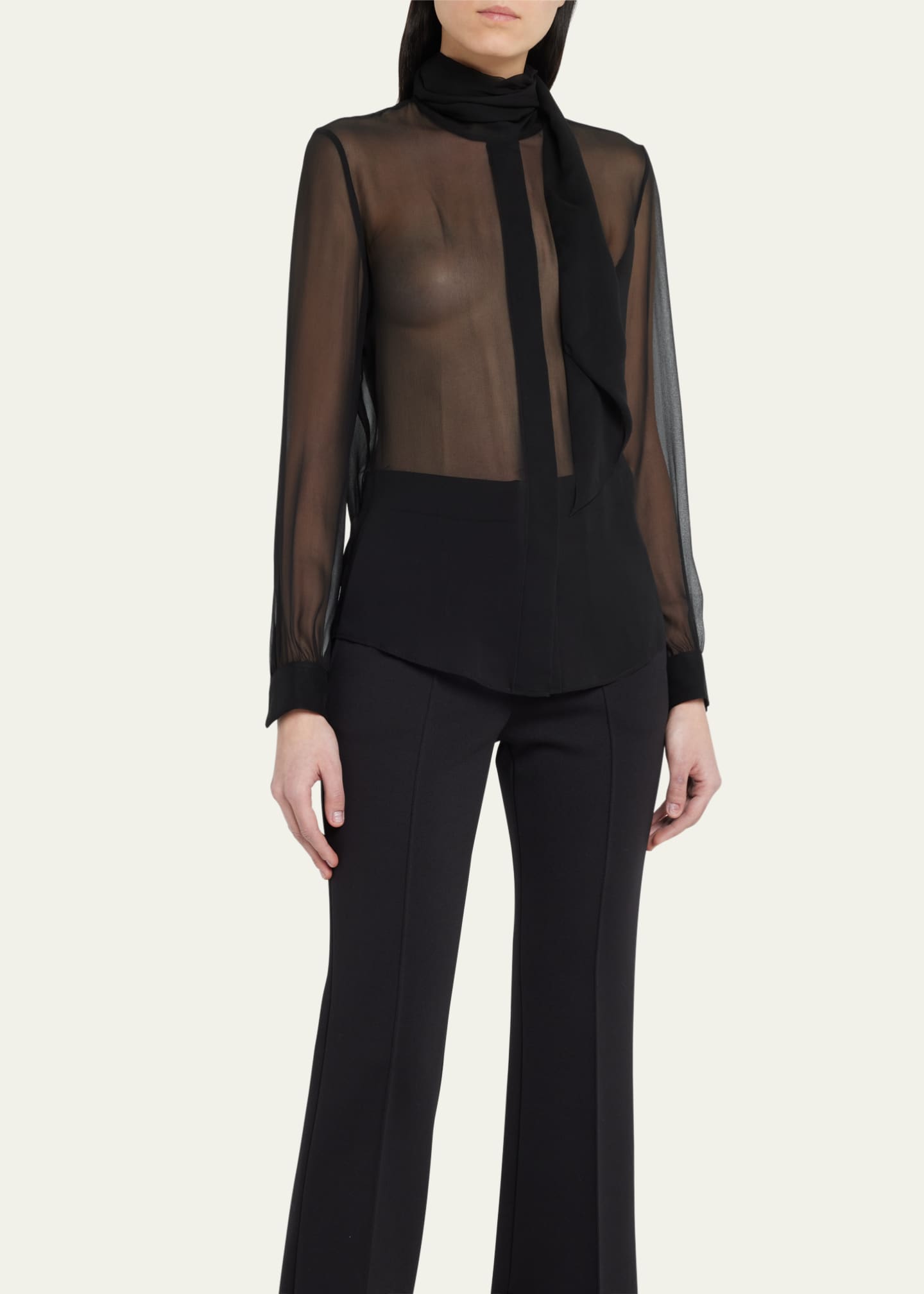 Saint Laurent Sheer Tie-Neck Blouse - Bergdorf Goodman