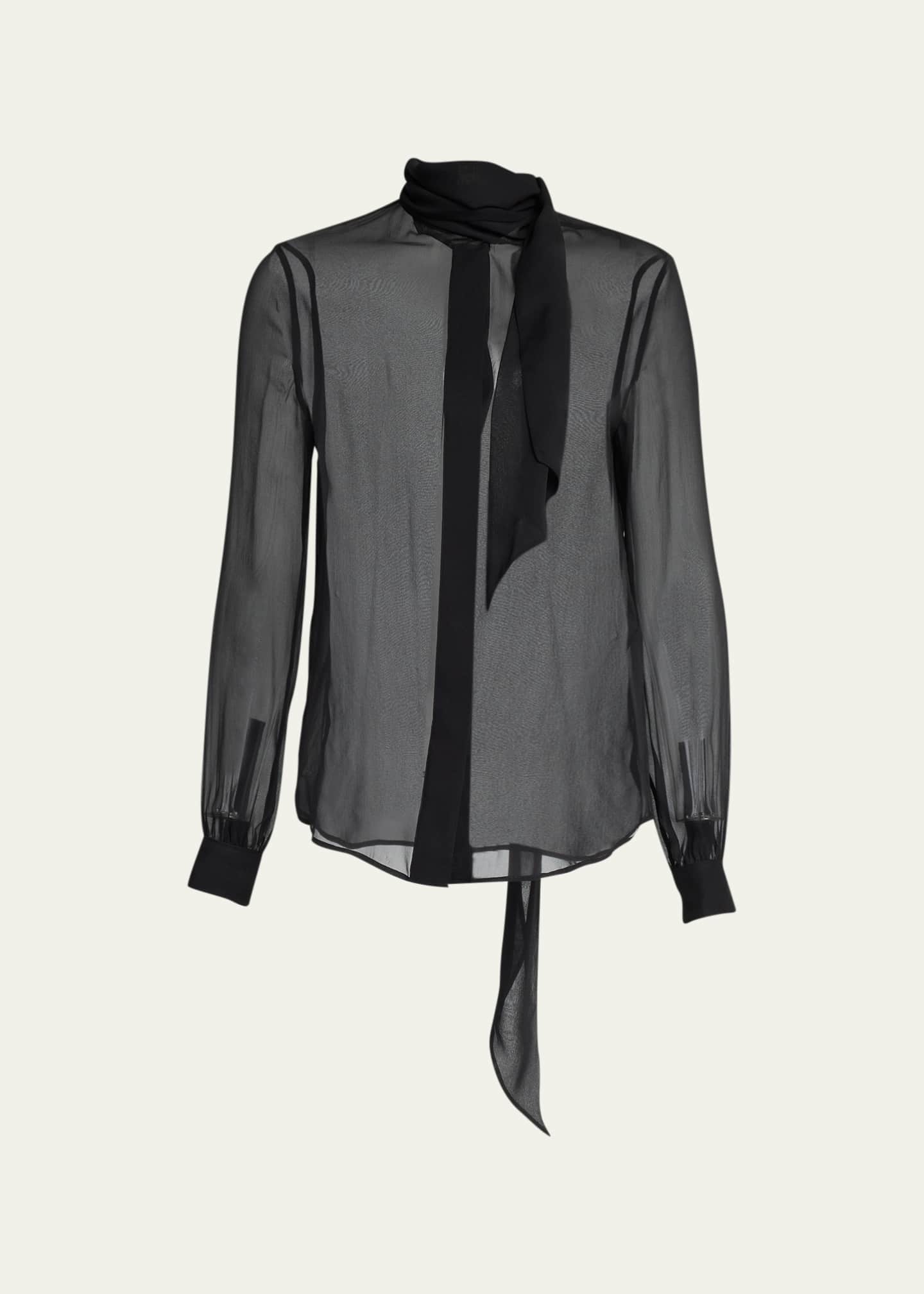 Saint Laurent Sheer Tie Neck Blouse