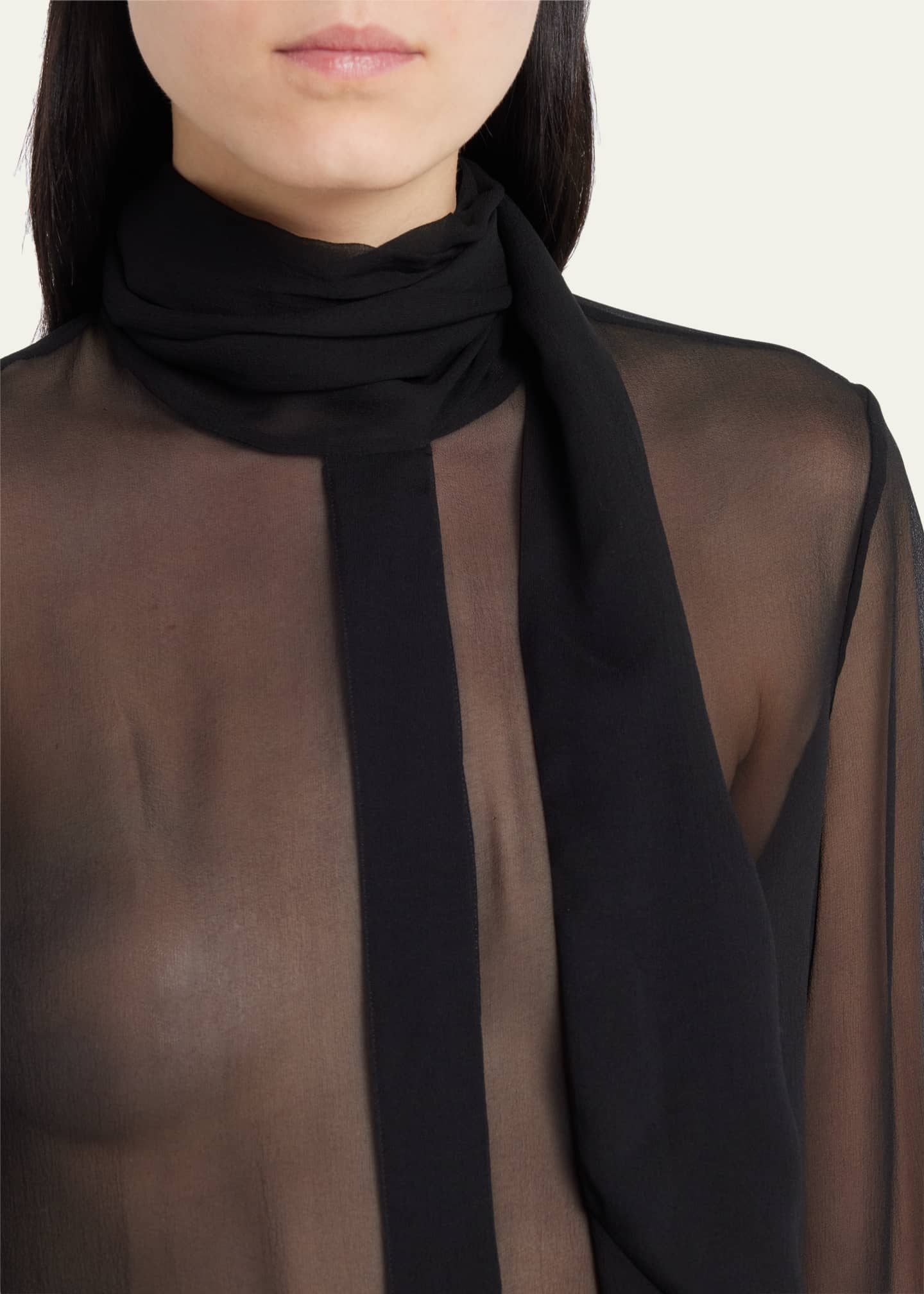Saint Laurent Sheer Tie Neck Blouse