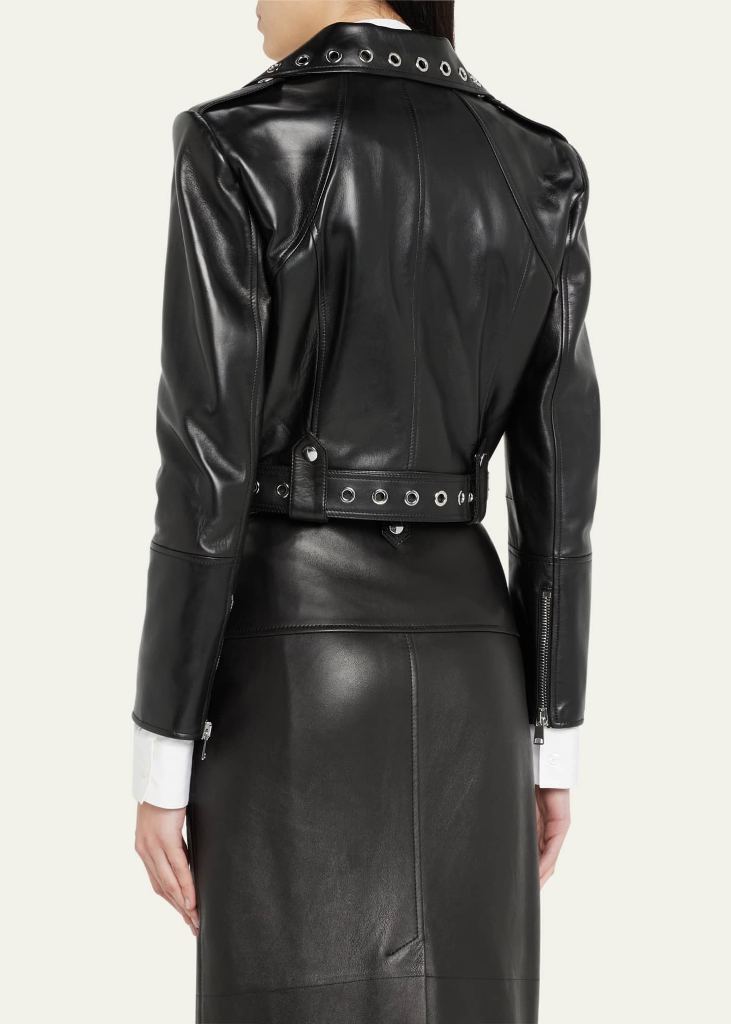 Alexander McQueen Leather Crop Grommet Biker Jacket Bergdorf Goodman