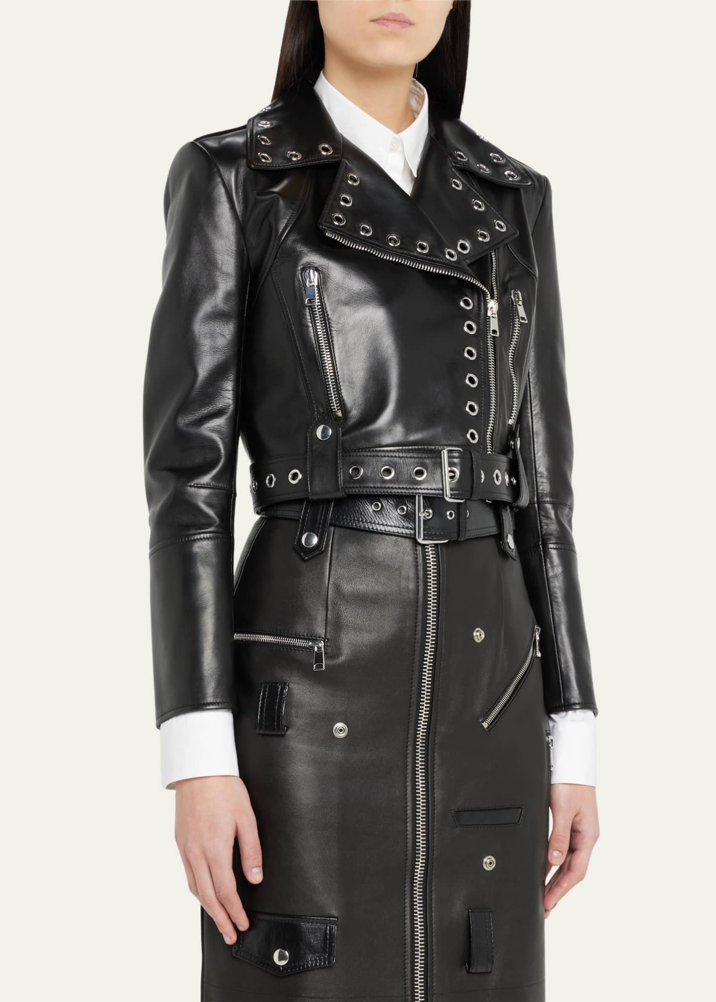 Alexander McQueen Leather Crop Grommet Biker Jacket Bergdorf Goodman