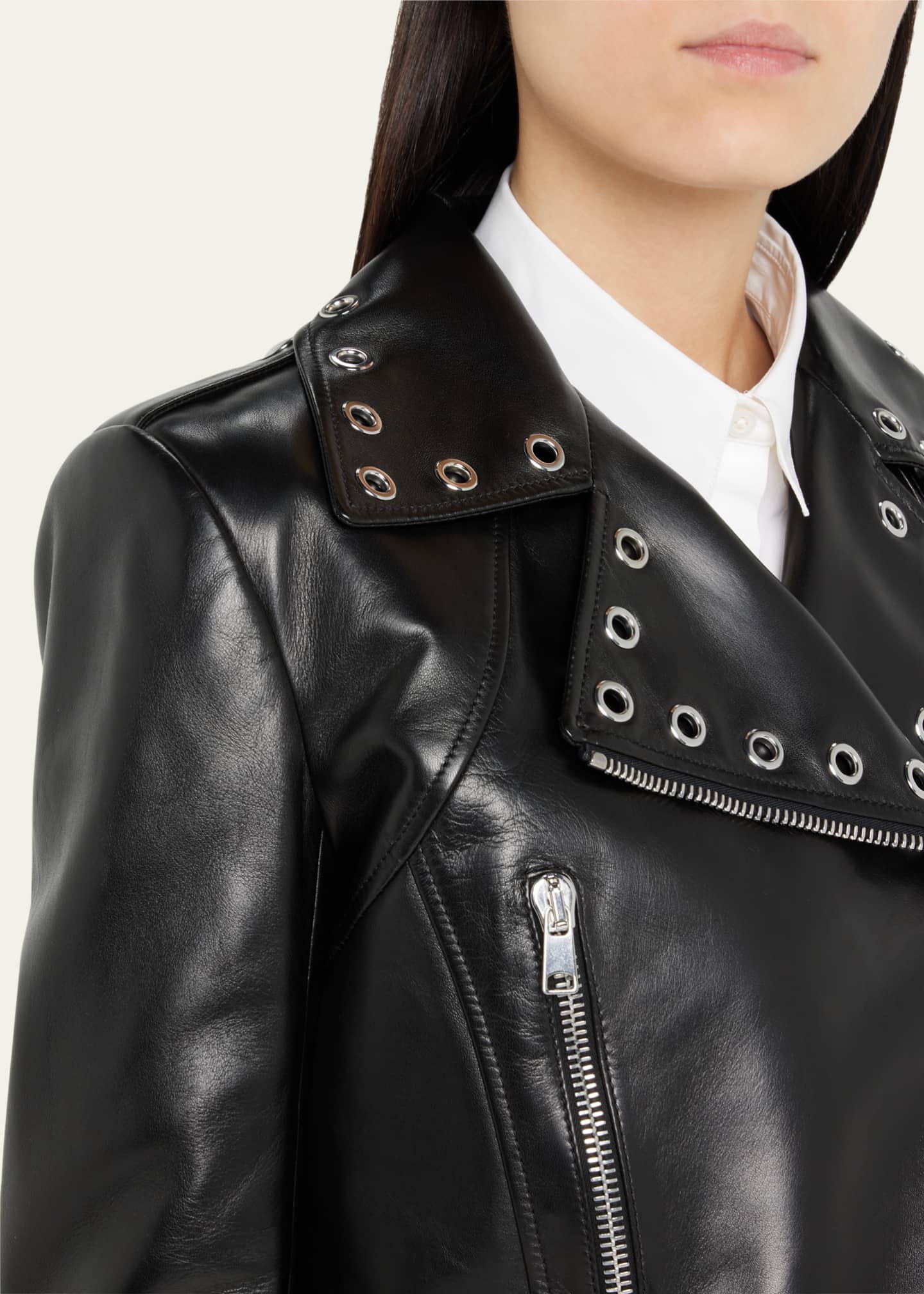 Alexander McQueen Leather Crop Grommet Biker Jacket - Bergdorf Goodman
