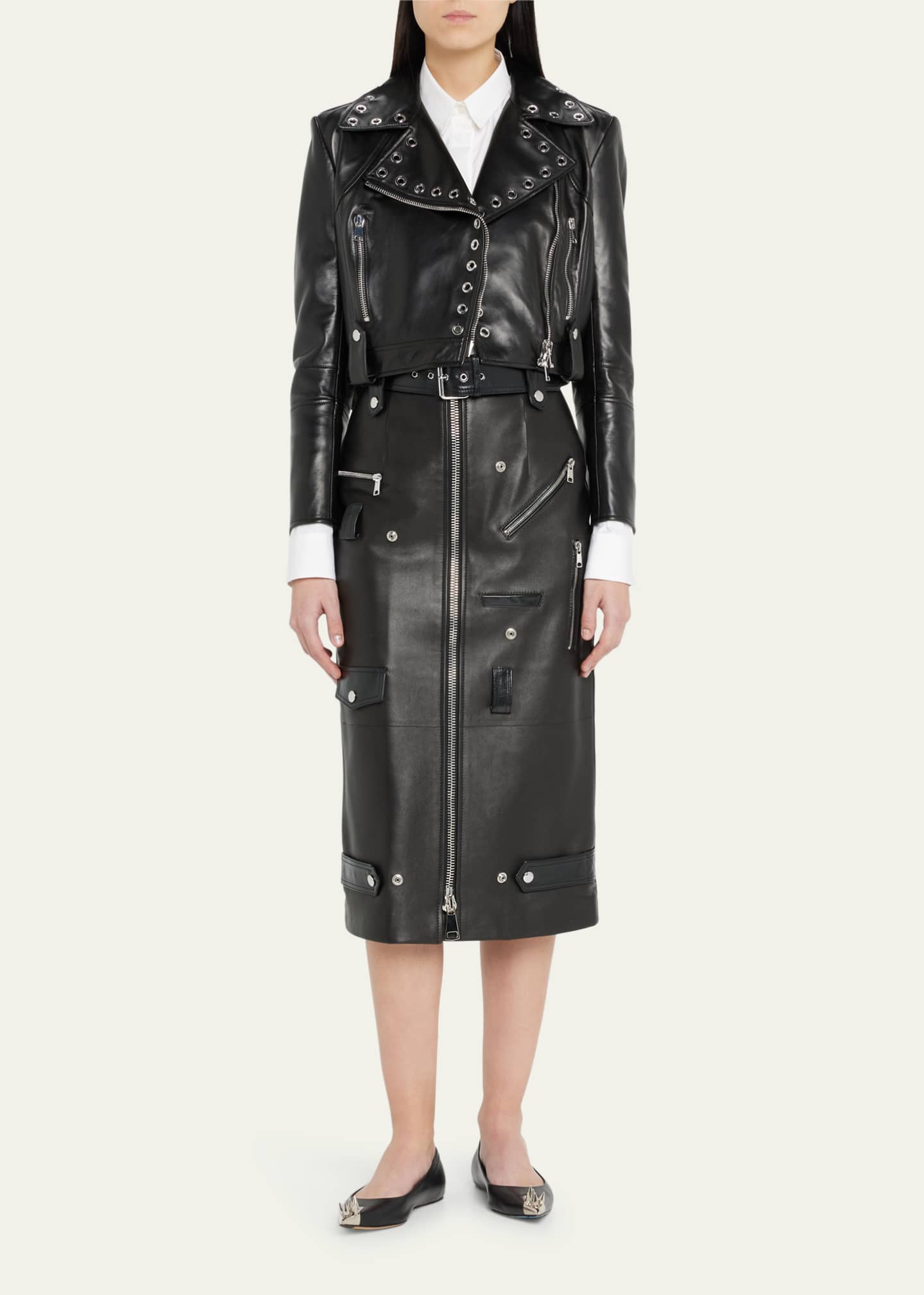 Alexander McQueen Leather Crop Grommet Biker Jacket Bergdorf Goodman