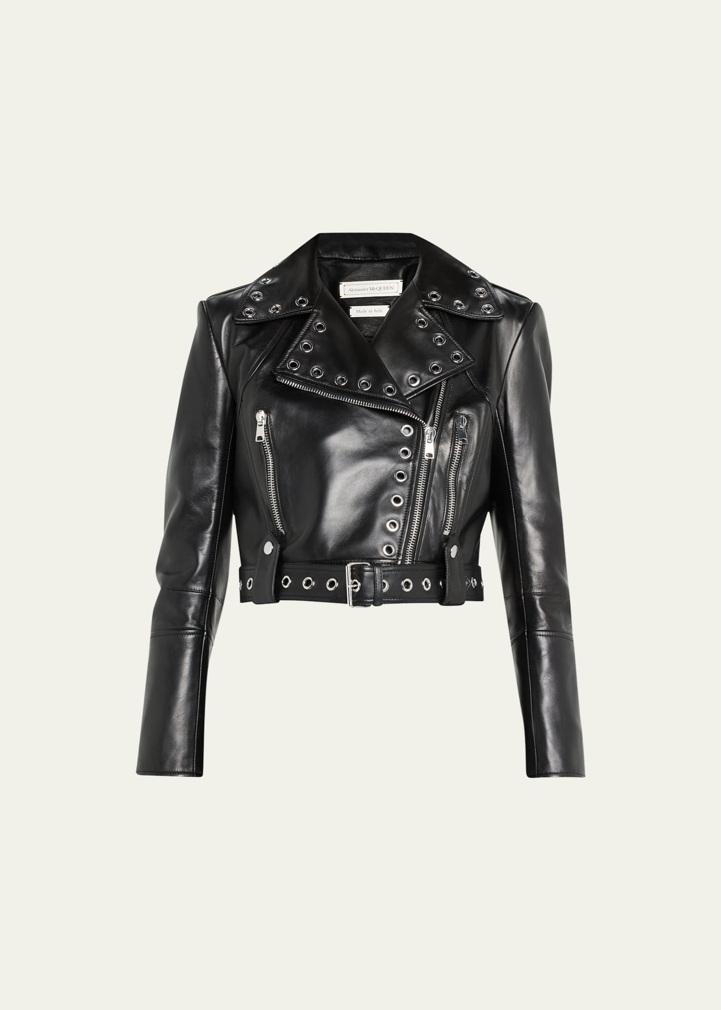 Alexander McQueen Leather Crop Grommet Biker Jacket - Bergdorf Goodman