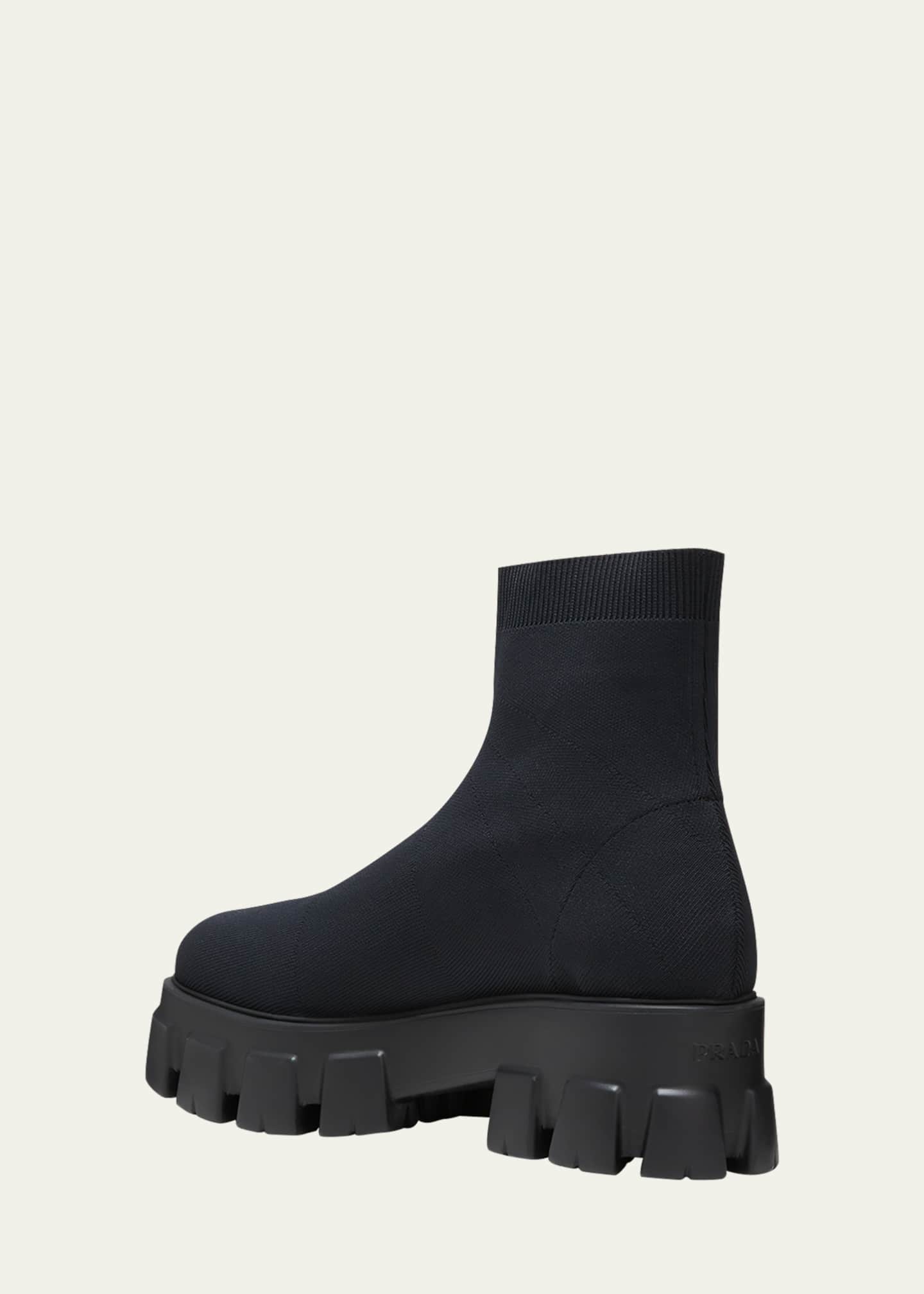 Prada Monolith Lug Sole Knit Booties