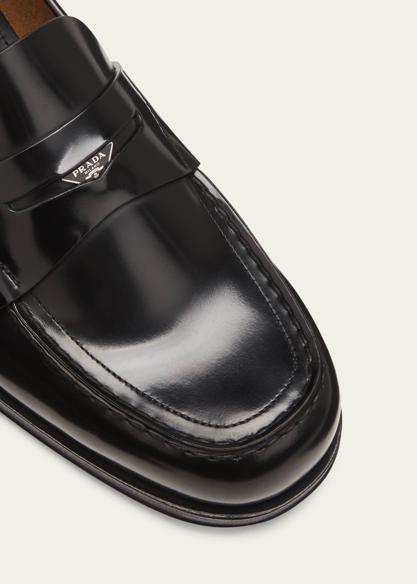 Prada Men s Spazzolato Triangle Logo Penny Loafers