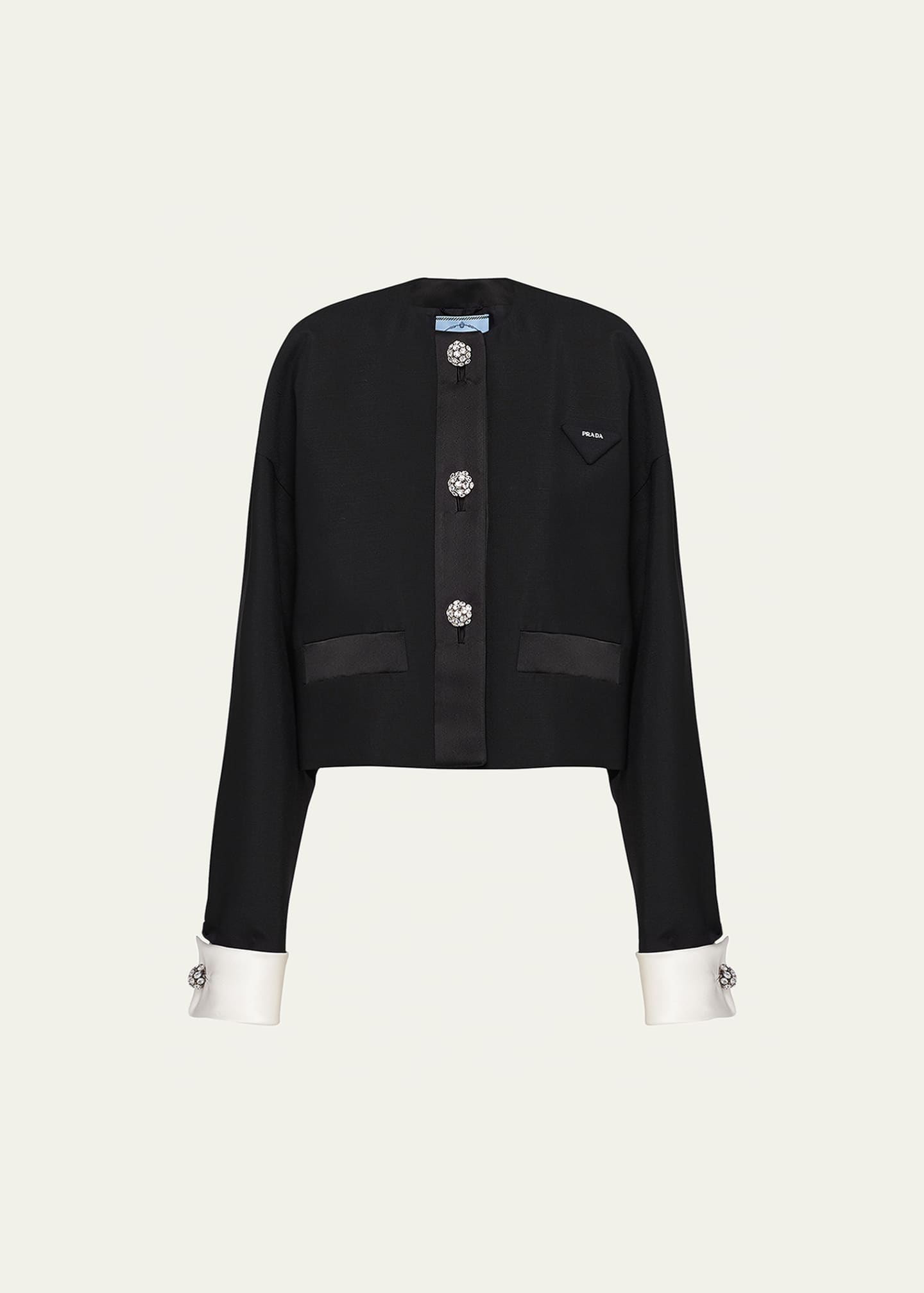 Prada Kid Mohair And Satin Double Jeweled Button Jacket Prada Kid Mohair And Satin Double Jeweled Button Jacket