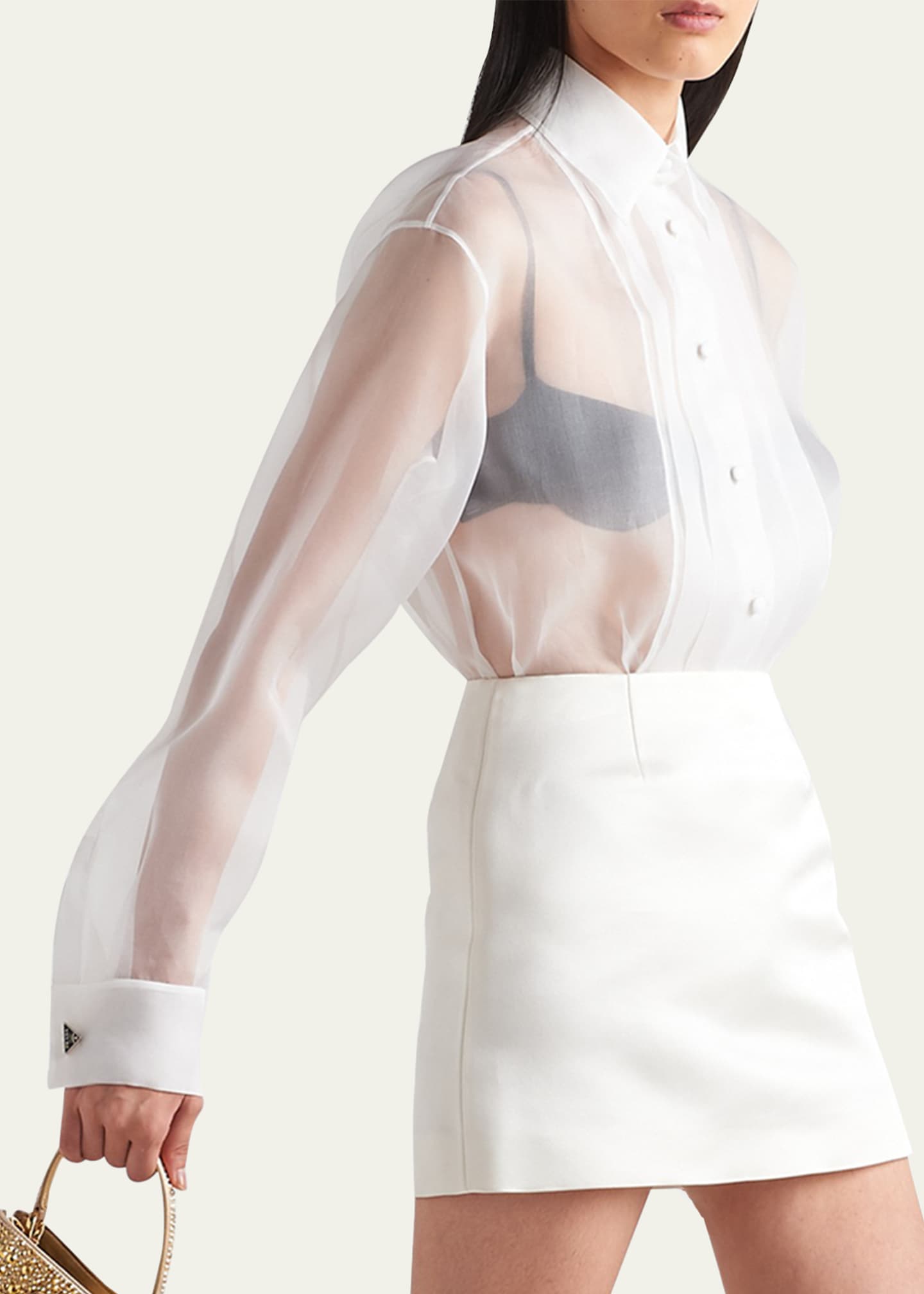 Prada Sheer Organza Pleated Blouse - Bergdorf Goodman