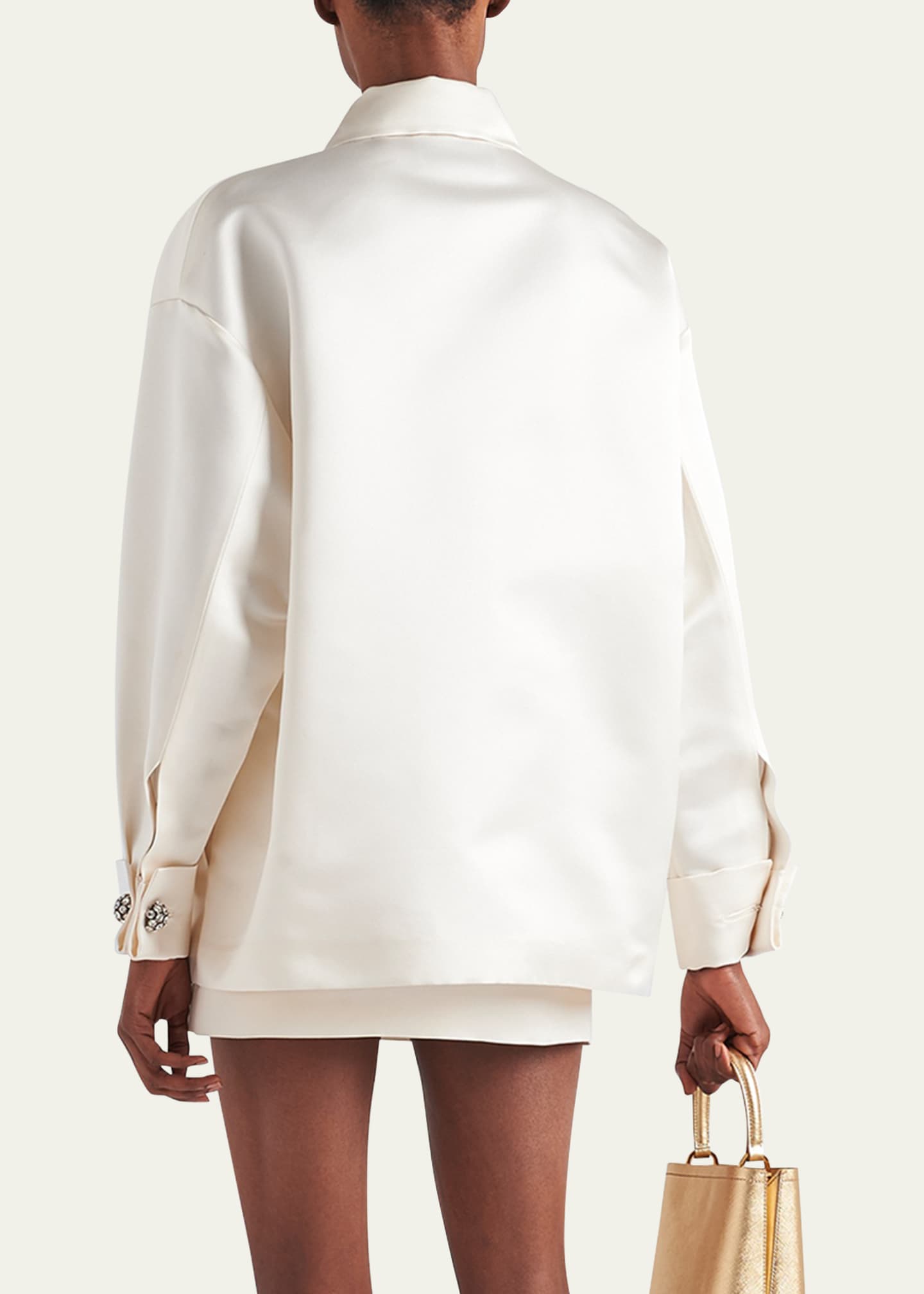 Prada Boxy Crystal Button Satin Double Shirt Image 3 of 4