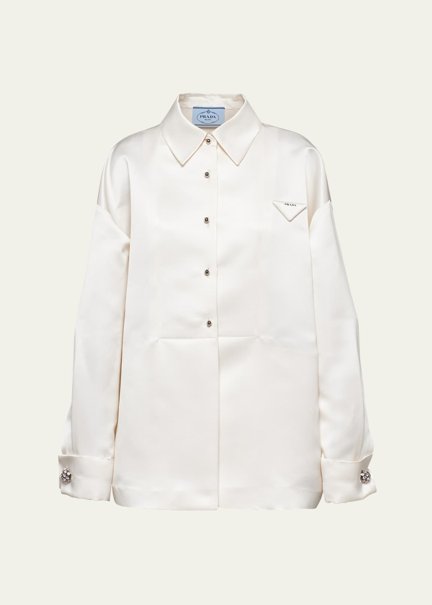 Prada Boxy Crystal Button Satin Double Shirt Image 1 of 4