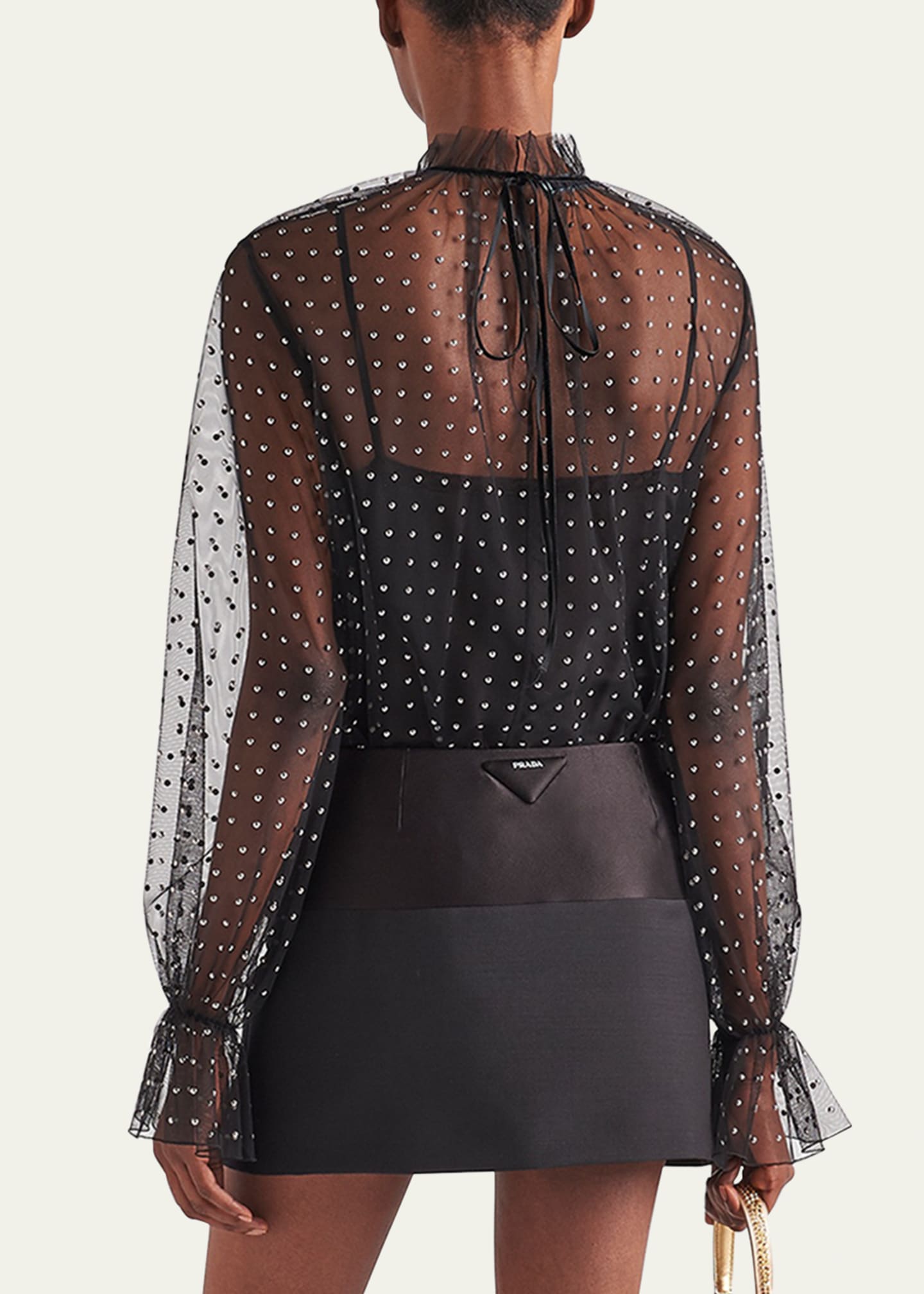 Prada Stud-Embellished Tulle Blouse - Bergdorf Goodman