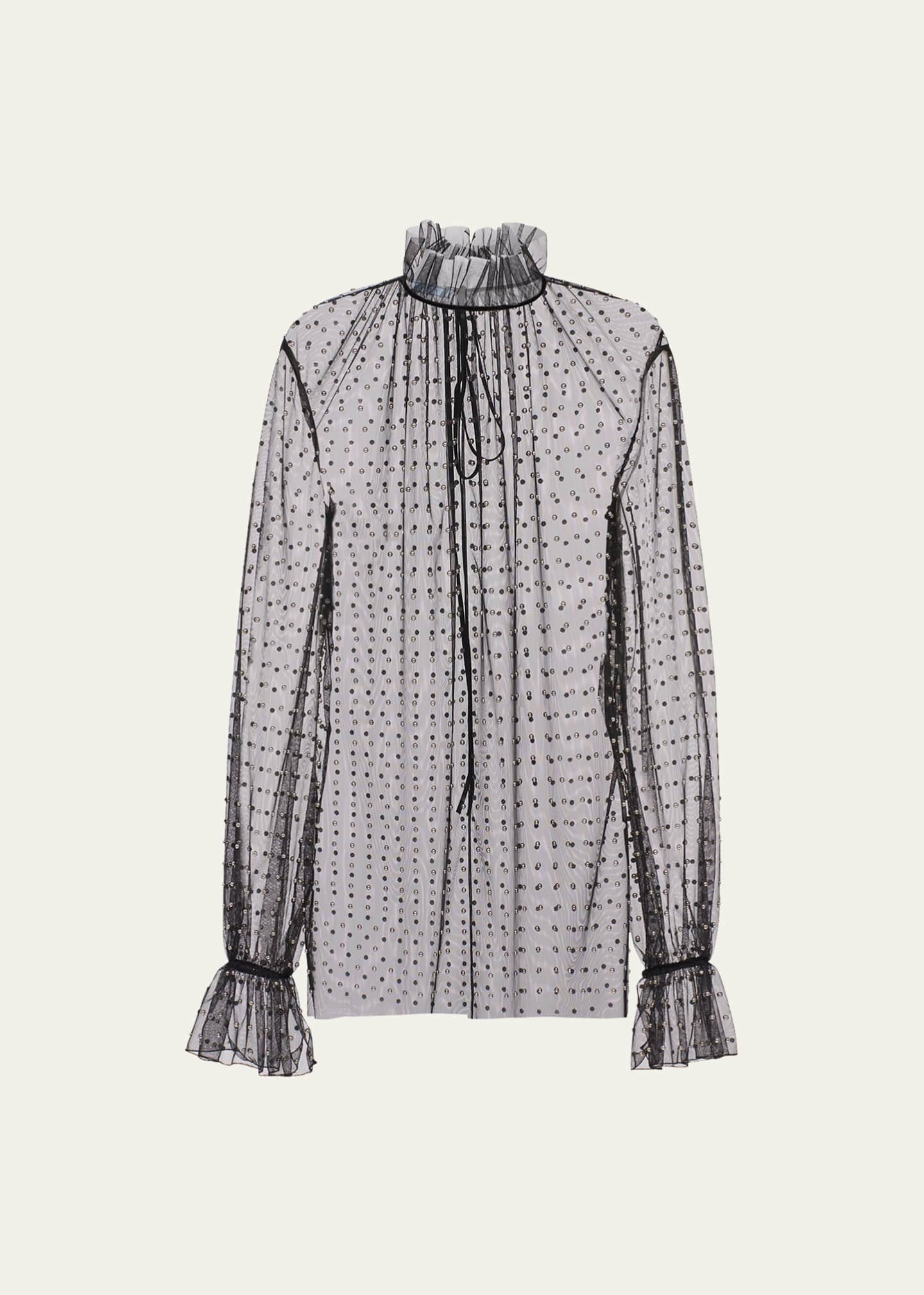 Prada Stud-Embellished Tulle Blouse Image 1 of 4