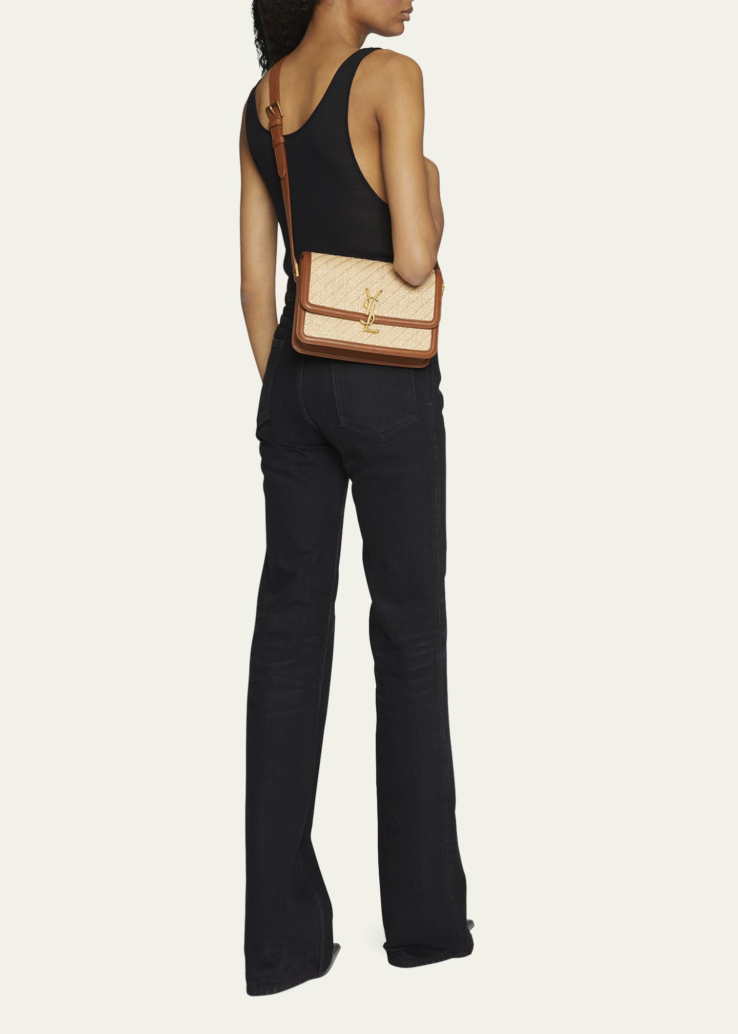 Saint Laurent Medium YSL Flap Raffia Shoulder Bag