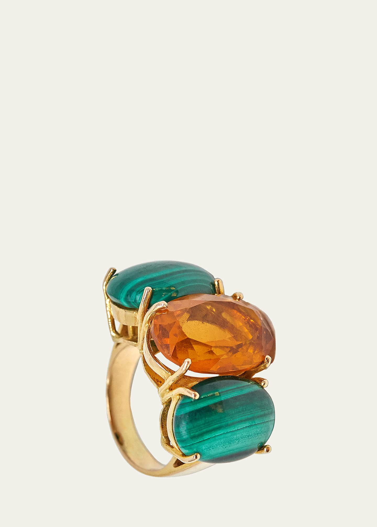 Grazia And Marica Vozza 18k Yellow Gold Citrine Quartz Malachite Trilogy Ring