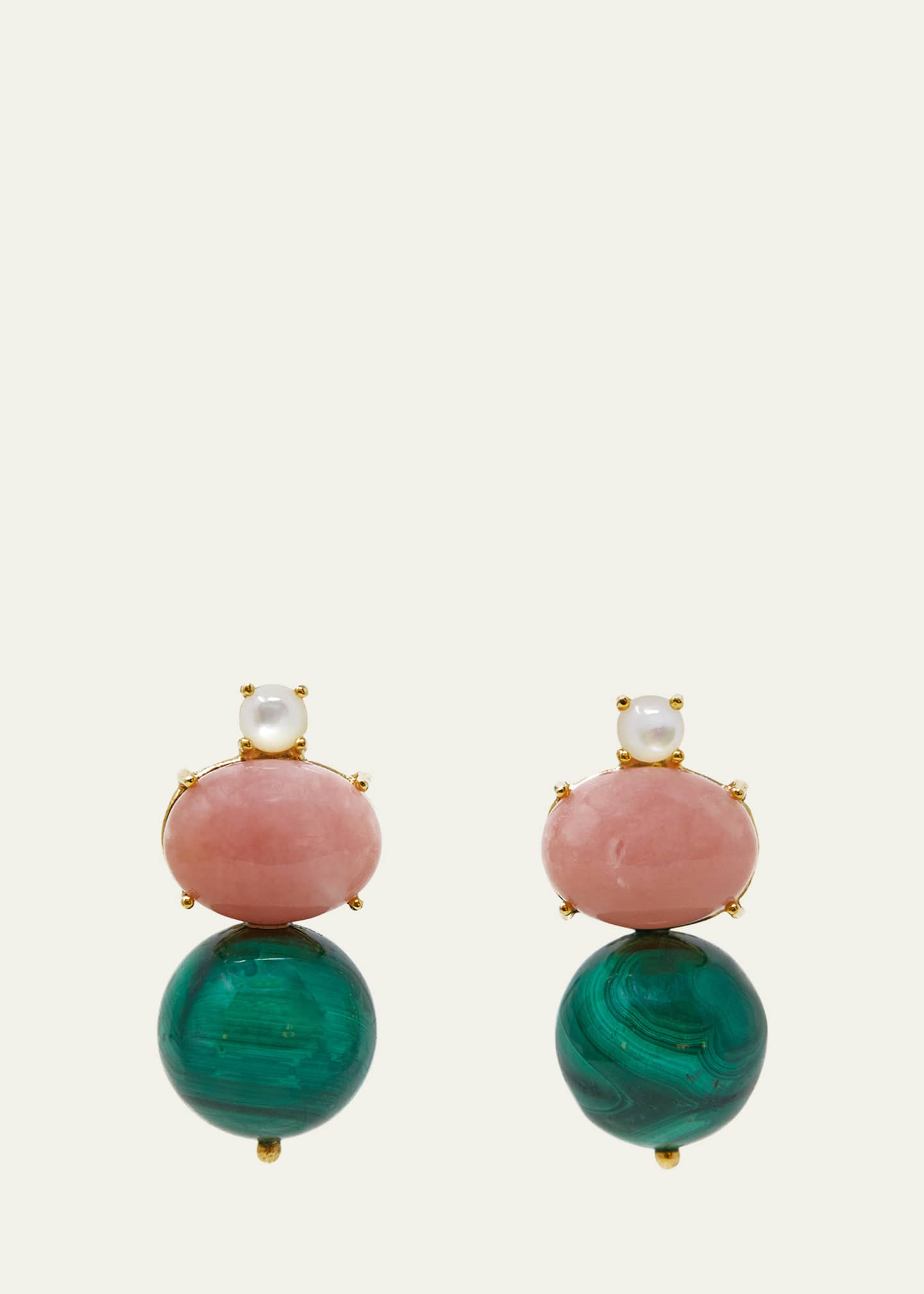 Grazia And Marica Vozza 14K Yellow Gold Stud Earrings with Malachite Rhodonite and Mother-of-Pearl