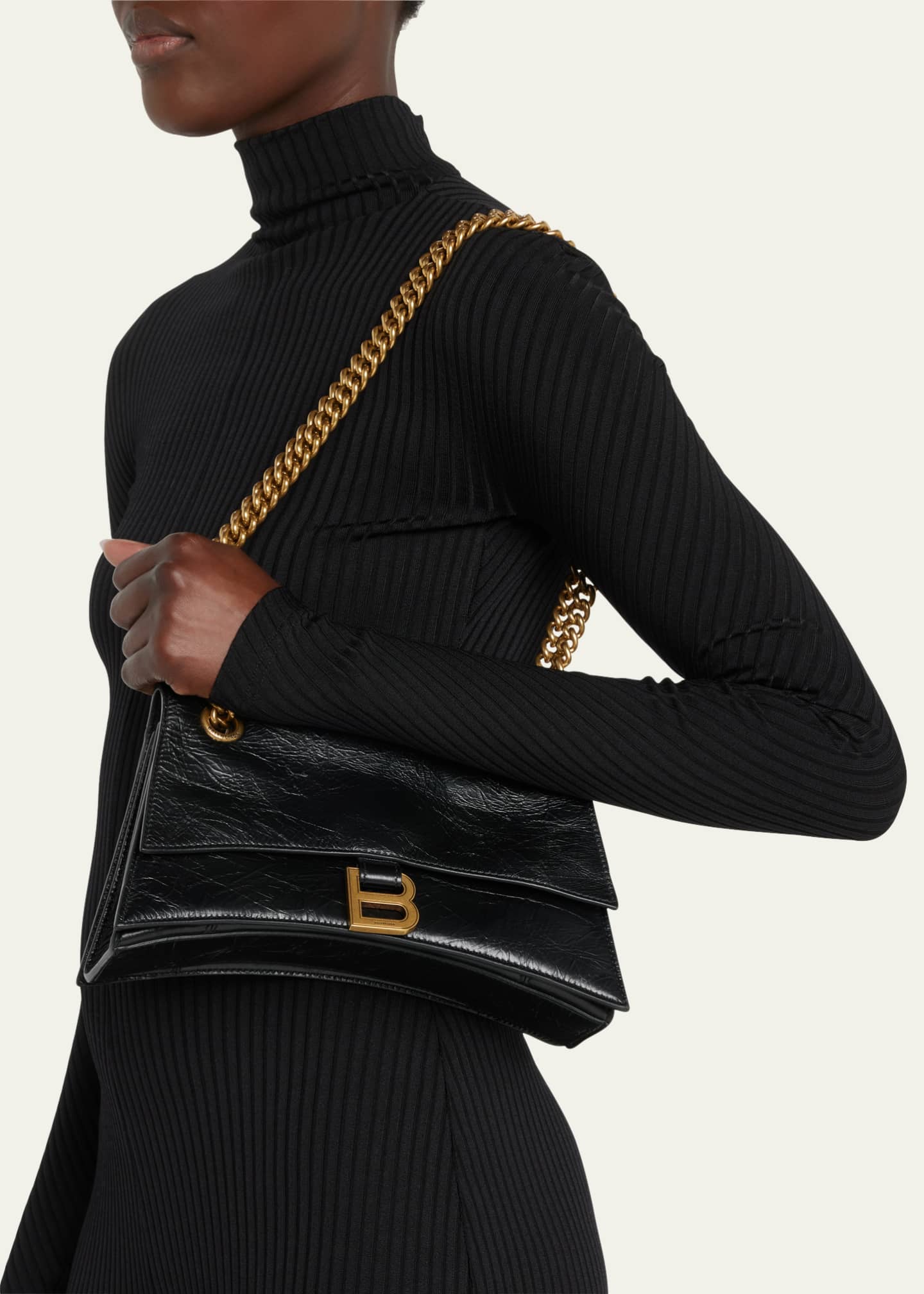 BALENCIAGA Crush medium crinkled-leather shoulder bag