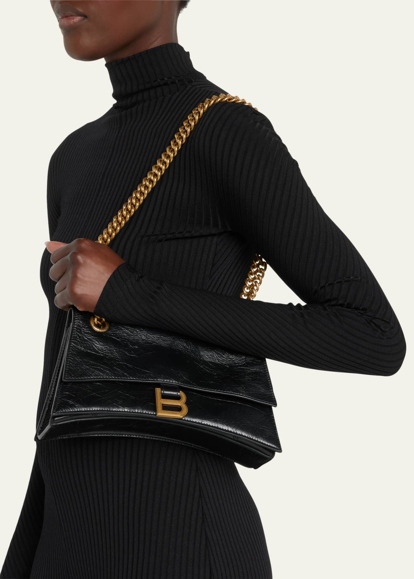 Balenciaga Crush Small Crinkled Leather Shoulder Bag