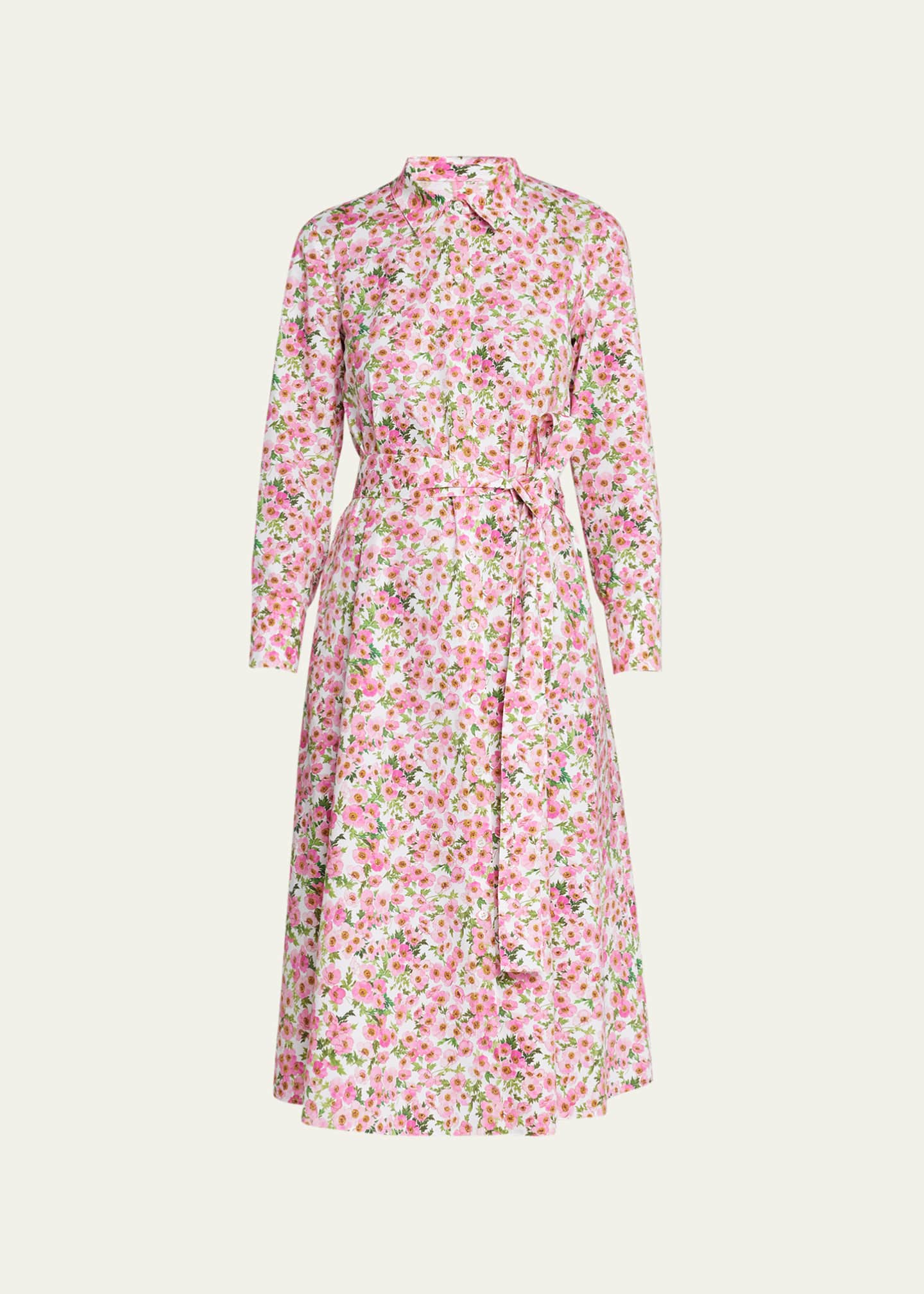 Carolina Herrera Floral Print Midi Shirtdress w/ Tie Belt Image 1 of 5