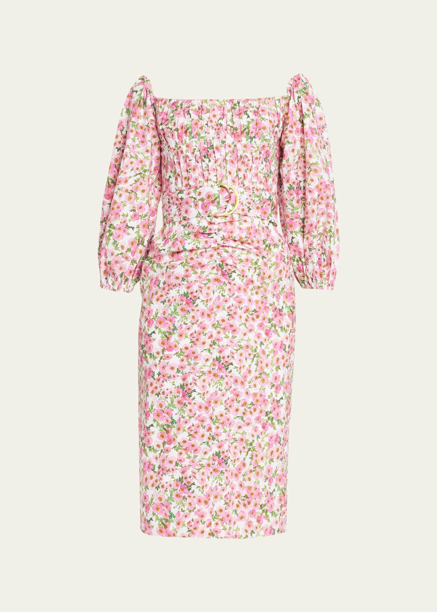 Carolina Herrera Off Shoulder Floral Print Midi Dress with Belt ...