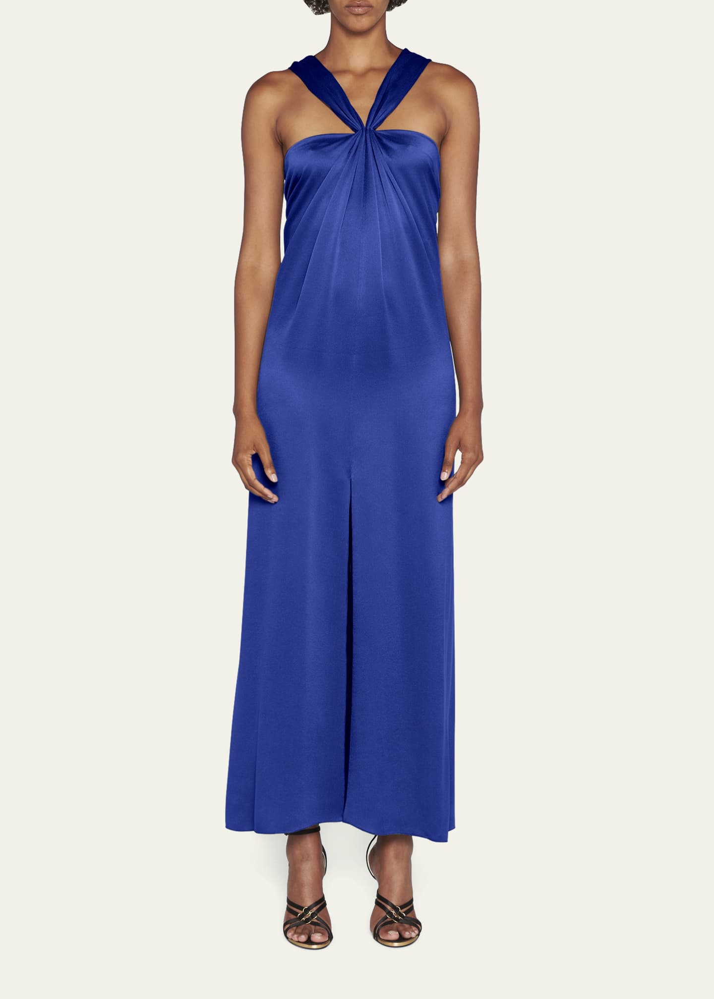Giorgio Armani Pleated Halter Slit-Hem Silk Gown Image 2 of 5