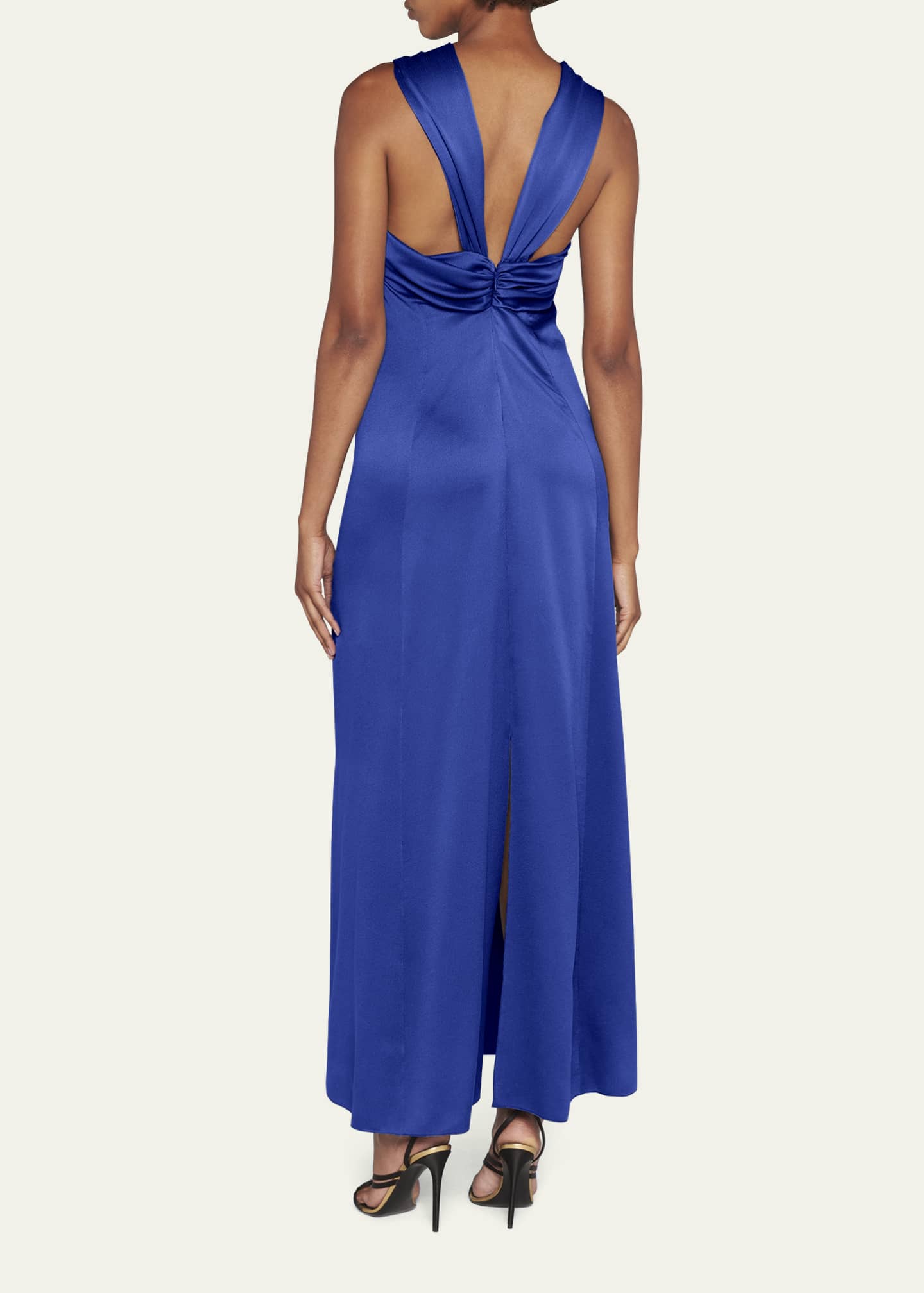 Giorgio Armani Pleated Halter Slit-Hem Silk Gown Image 3 of 5