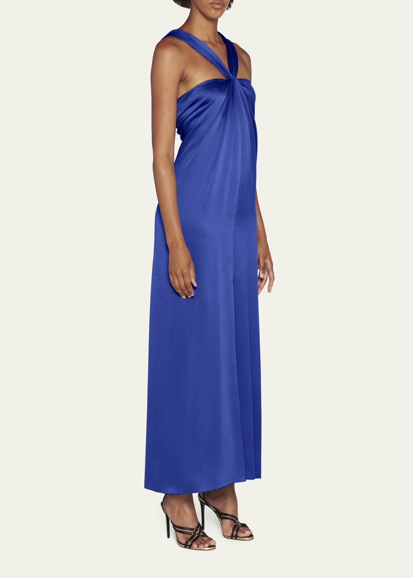 Giorgio Armani Pleated Halter Slit-Hem Silk Gown Image 4 of 5