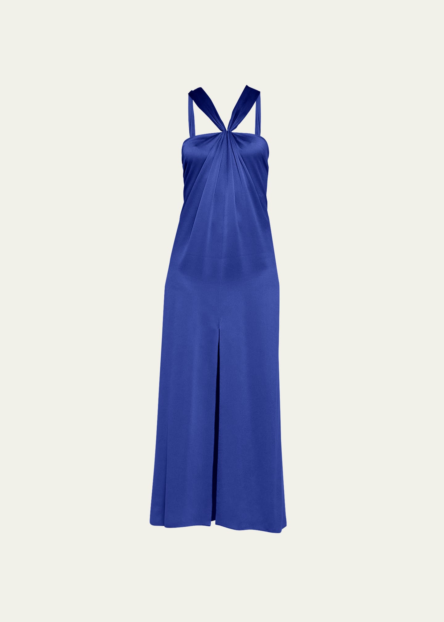 Giorgio Armani Pleated Halter Slit-Hem Silk Gown Image 1 of 5