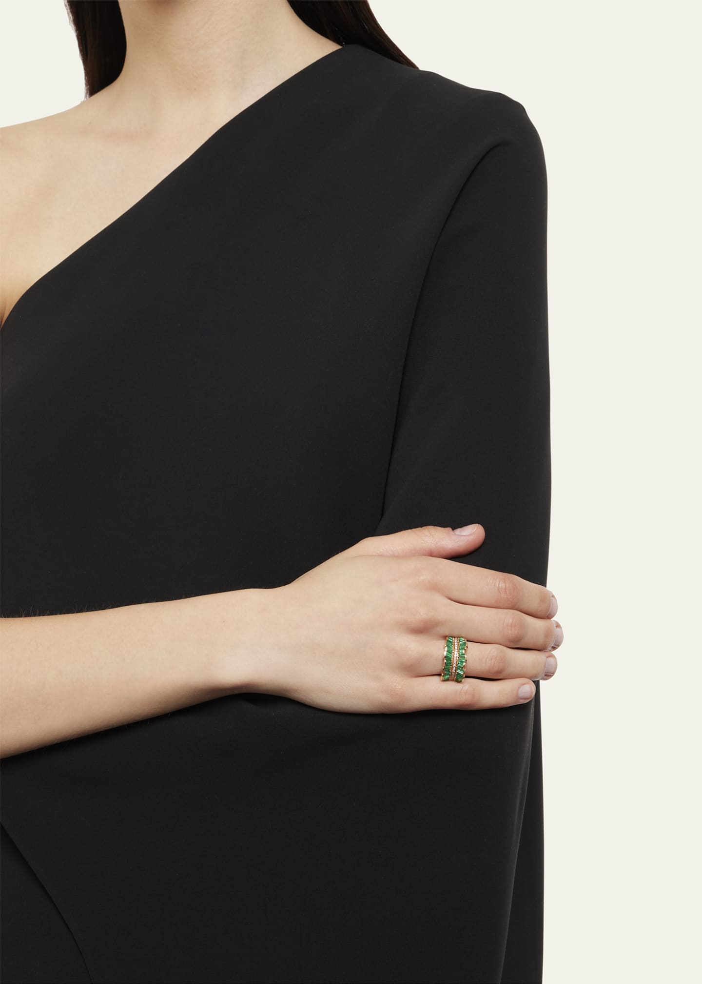 Nak Armstrong Double Ruched Ribbon Ring with Emerald and Diamonds Image 2 of 4