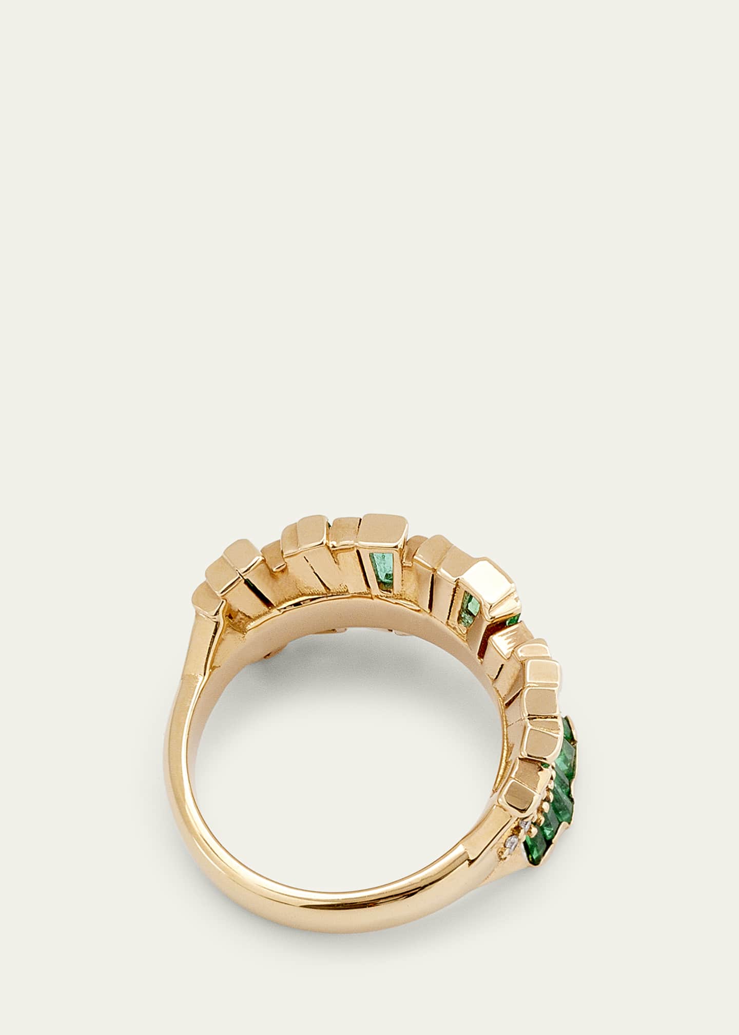 Nak Armstrong Double Ruched Ribbon Ring with Emerald and Diamonds Image 4 of 4