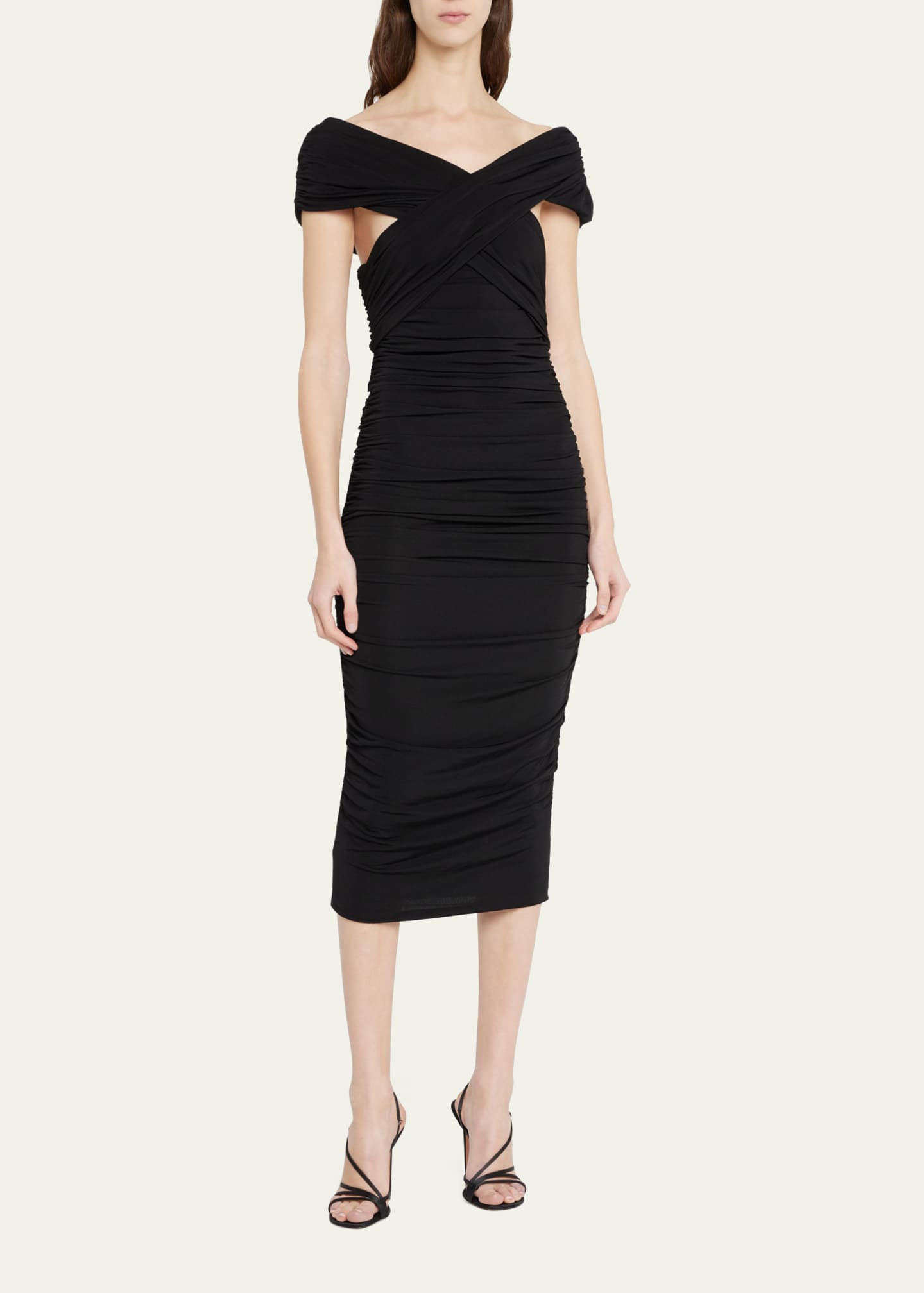 Giorgio Armani Off-The-Shoulder Ruched Jersey Midi Dress Image 2 of 5