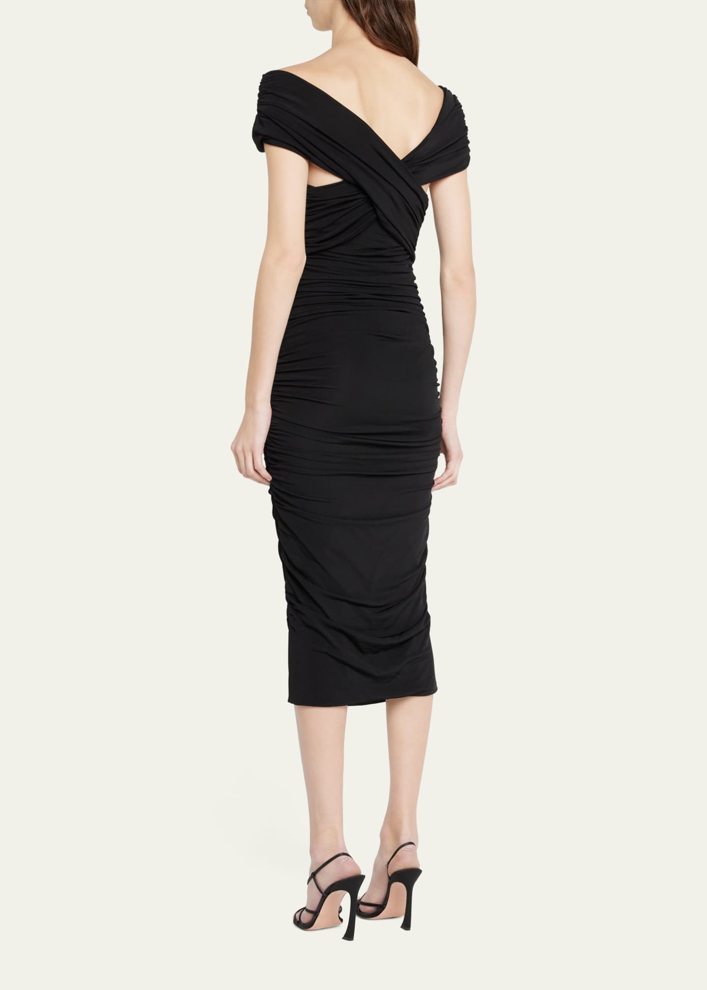 Giorgio Armani Off-The-Shoulder Ruched Jersey Midi Dress Image 3 of 5