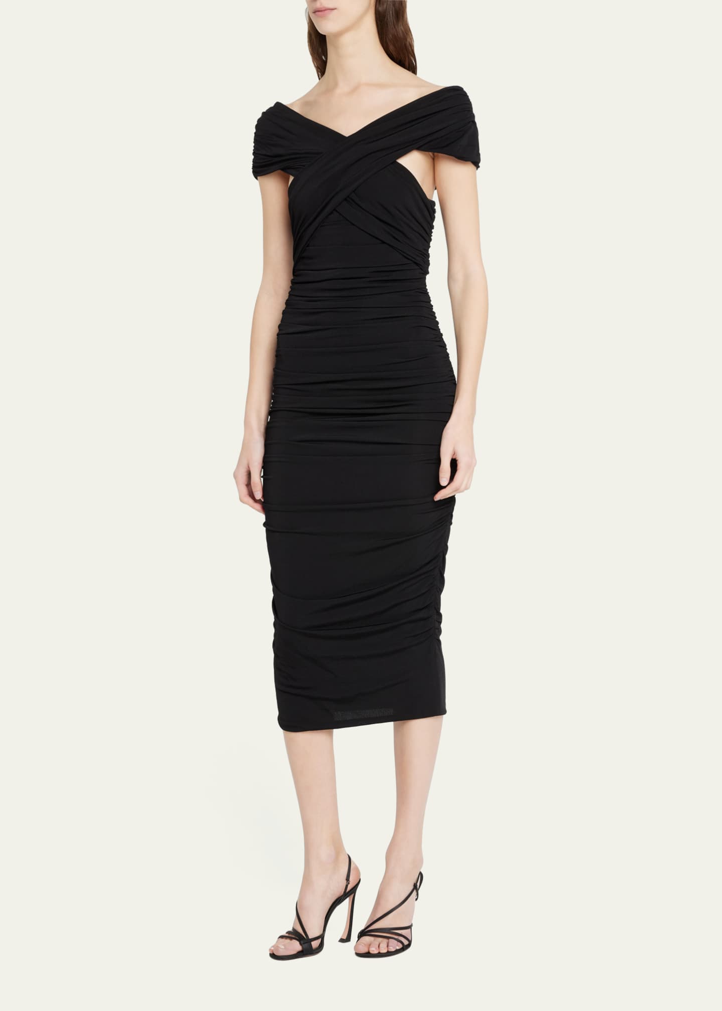 Giorgio Armani Off-The-Shoulder Ruched Jersey Midi Dress Image 4 of 5