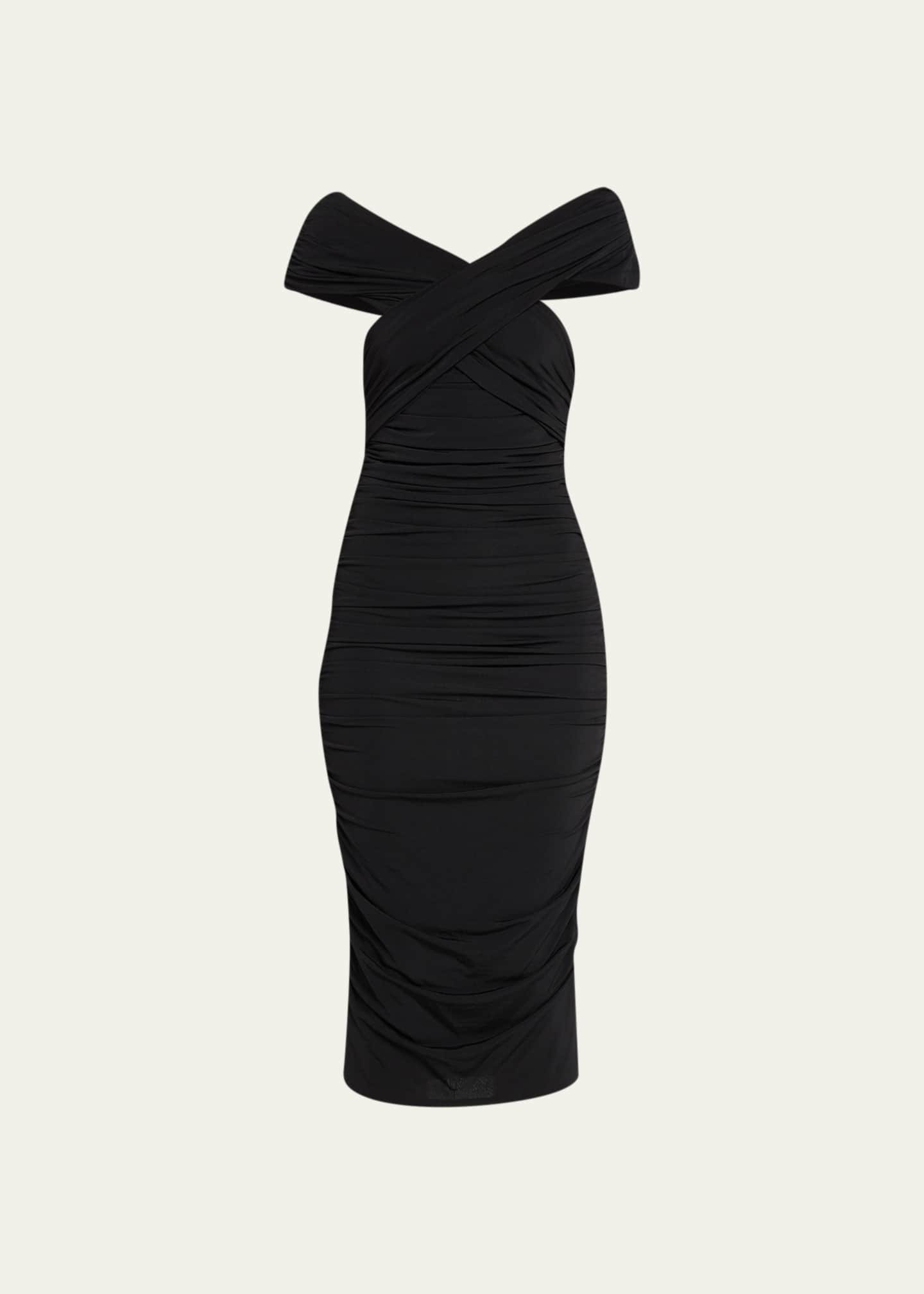 Giorgio Armani Off The Shoulder Ruched Jersey Midi Dress