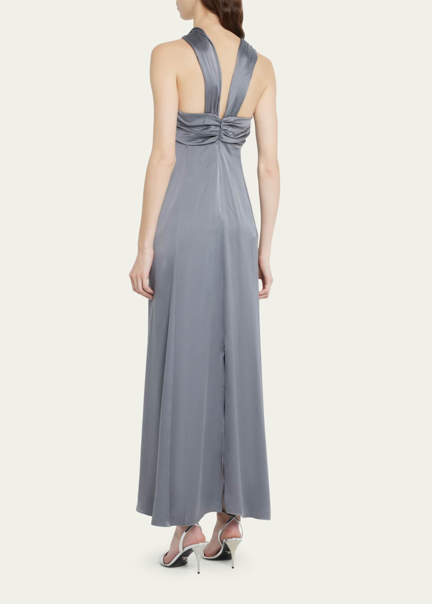 armani exchange halter dress Giorgio Gathered Silk Gown EMBELLISHMENT_Ruffles
