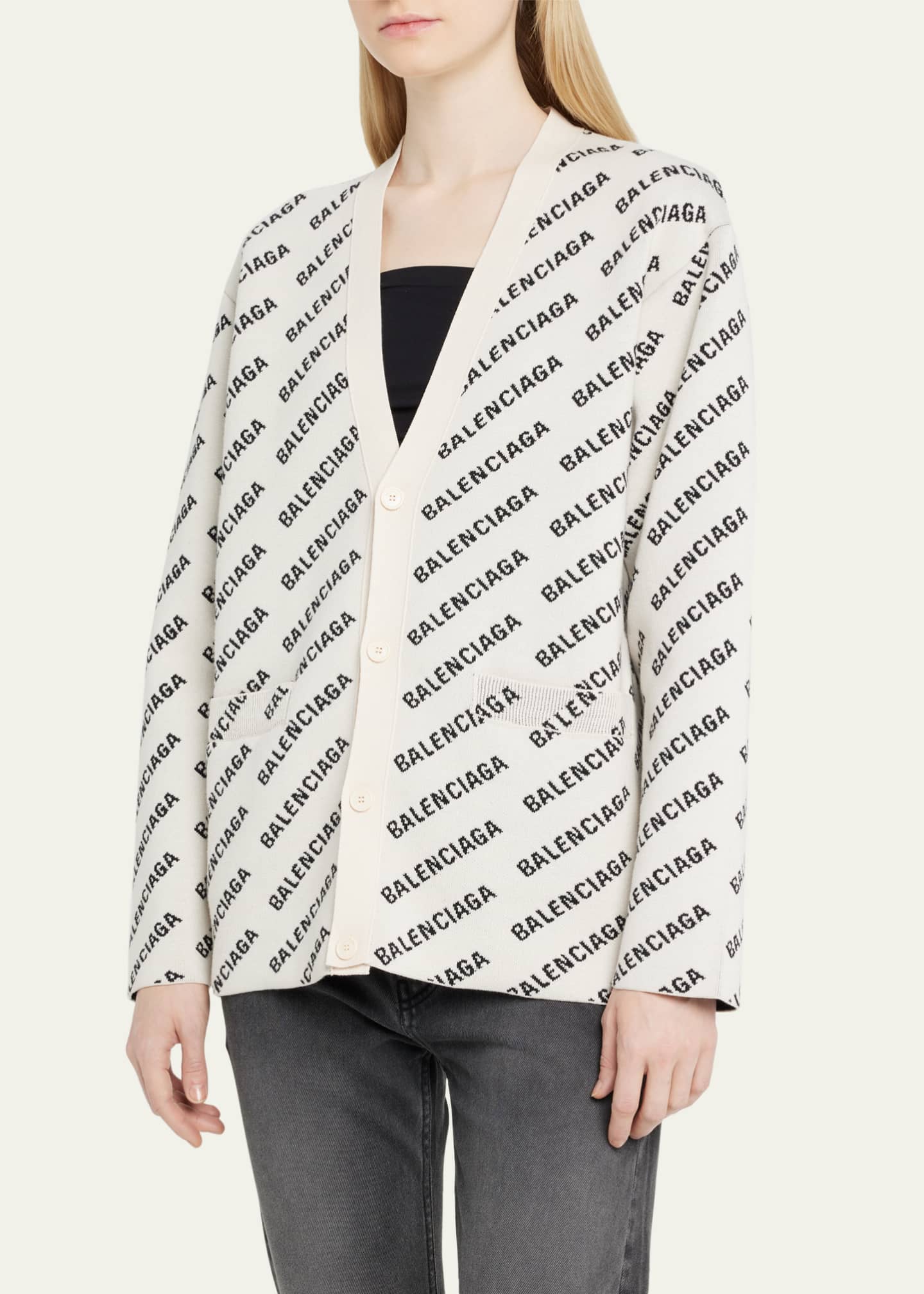 Balenciaga All Over Logo Print Cardigan
