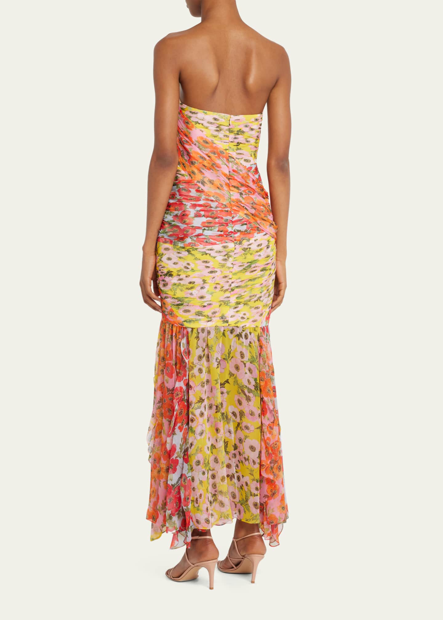 Carolina Herrera Floral Print Bustier Midi Dress w/ Front Cutout